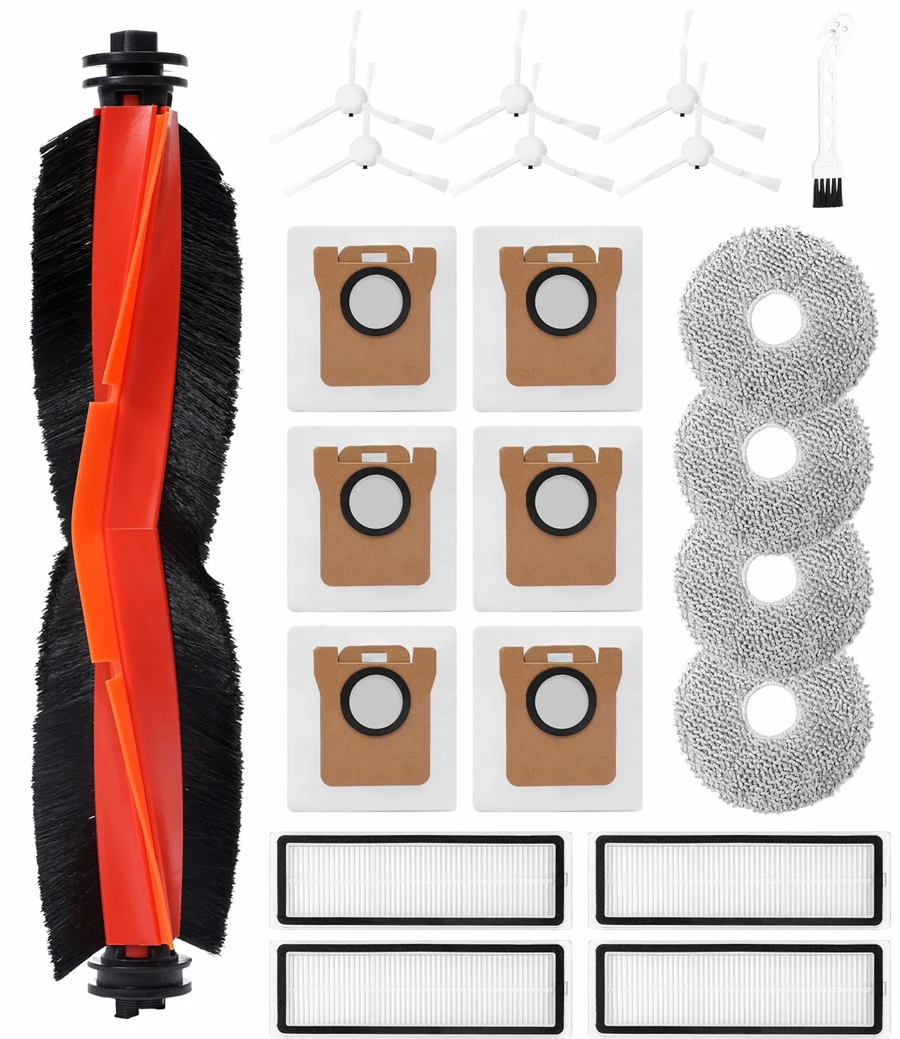Zestaw akcesoriów do odkurzacza robota Xiaomi X20+/X10+/Dreame L10s Ultra/L10 Ultra/L10 Prime, 1 szczotka główna, 4 filtry, 4 nakładki na mopa, 6 szczotek bocznych, 6 worków na kurz