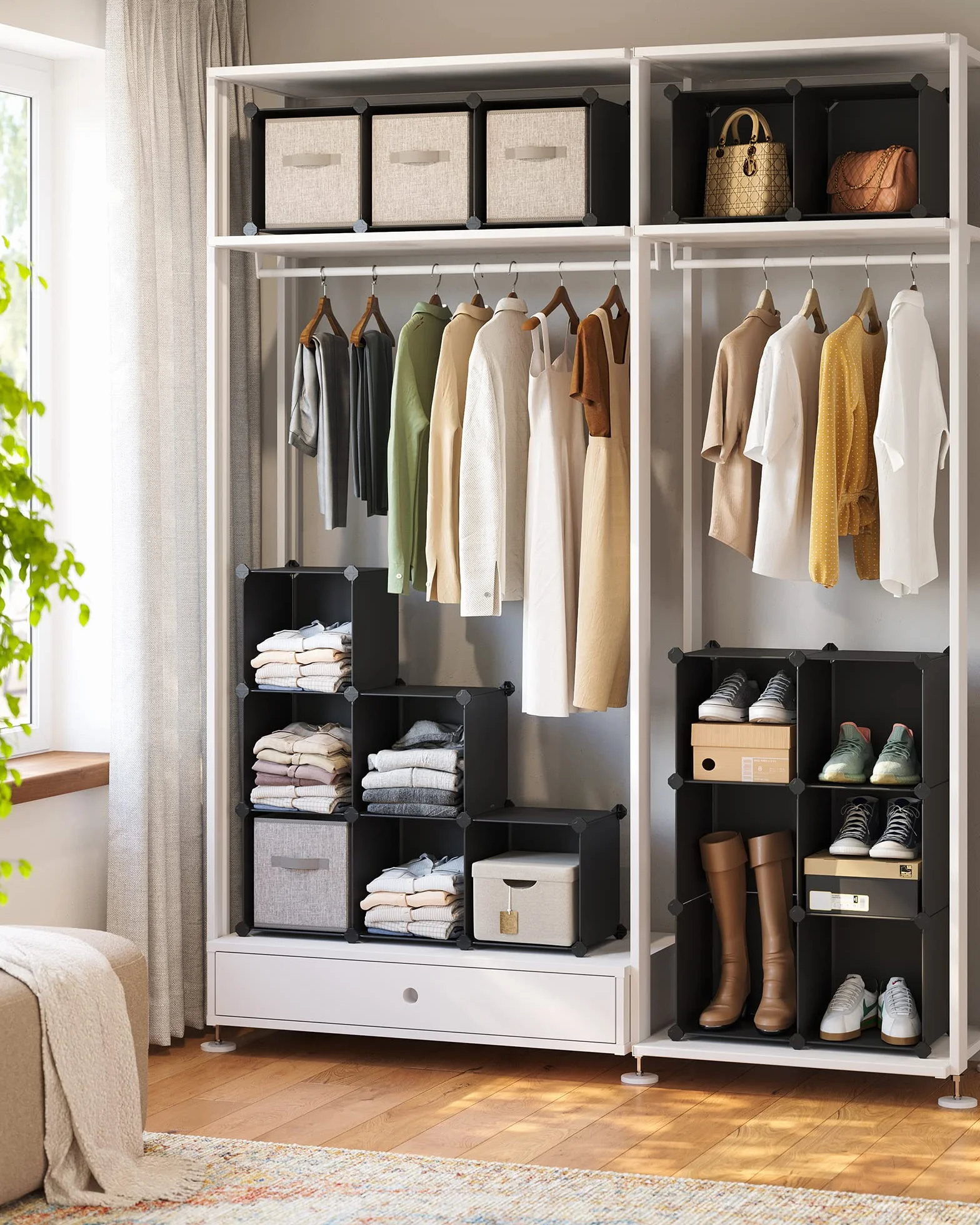 SONGMICS Modułowa szafka na buty 16 kostek 31 x 123 x 123 cm czarna LPC44BK