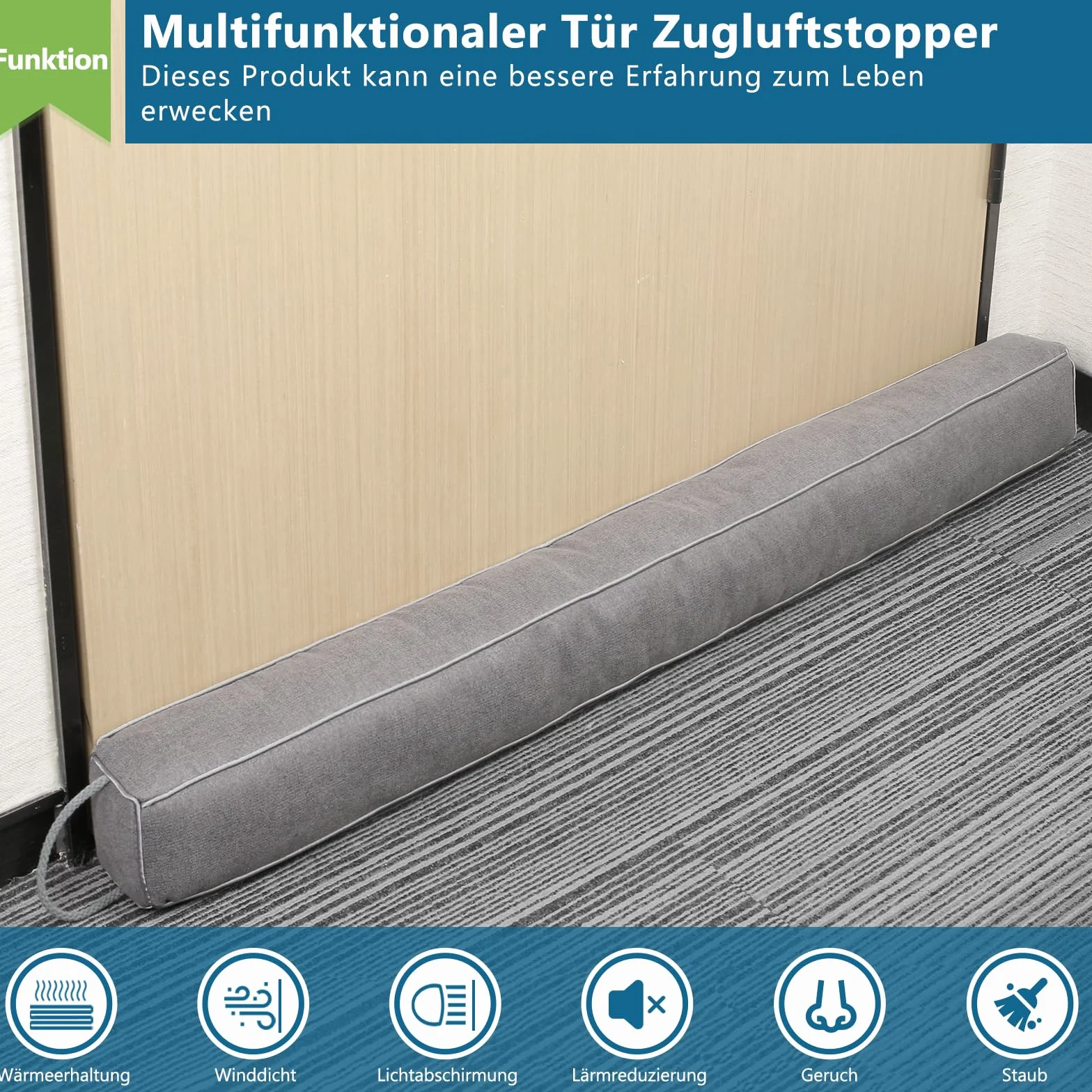 HooTown Stoper przeciwprzeciągowy do drzwi, 107 cm, ciężki stoper przeciągów, stoper przeciwprzeciągowy, stoper do drzwi i okien, kolor szary