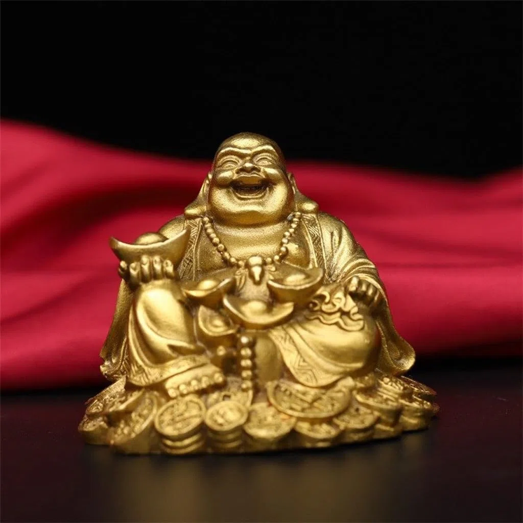 Posąg Buddy do wnętrz Ozdoby Buddy Maitreya Mosiądz Duży Brzuch Posąg Buddy Dekoracja Domu Bodhisattwa Feng Shui Dekoracja Medytująca Statua Buddy Rzeźba (M)