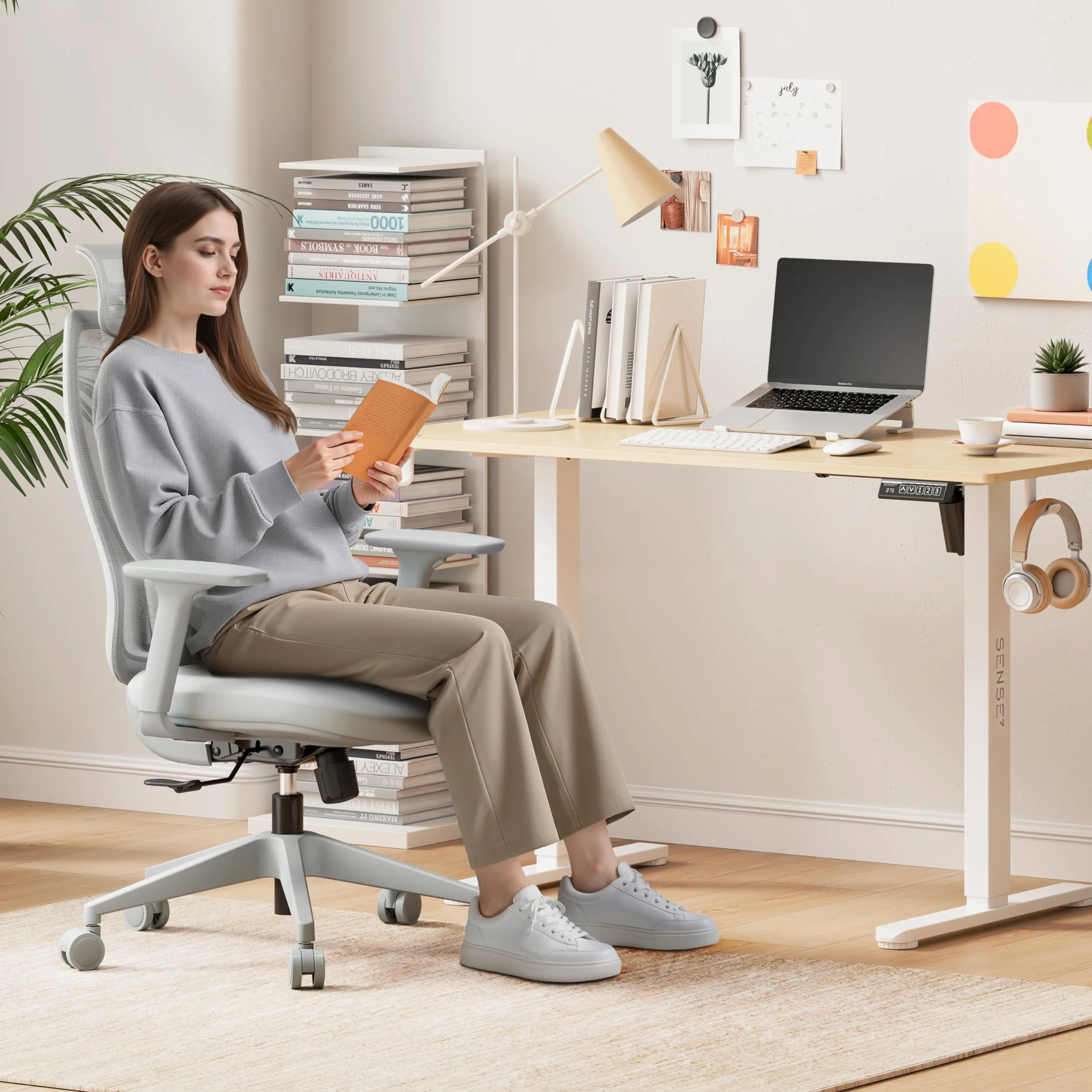 SENSE7 Fotel Biurowy Gamingowy Ergonomiczny Krzesło Obrotowe Biurowe Regulowany dla Home Office Graczy do 150kg Oddychająca Tkanina Regulowany Zagłówek z Podparciem Podłokietnikami 3D - MOYO Szary