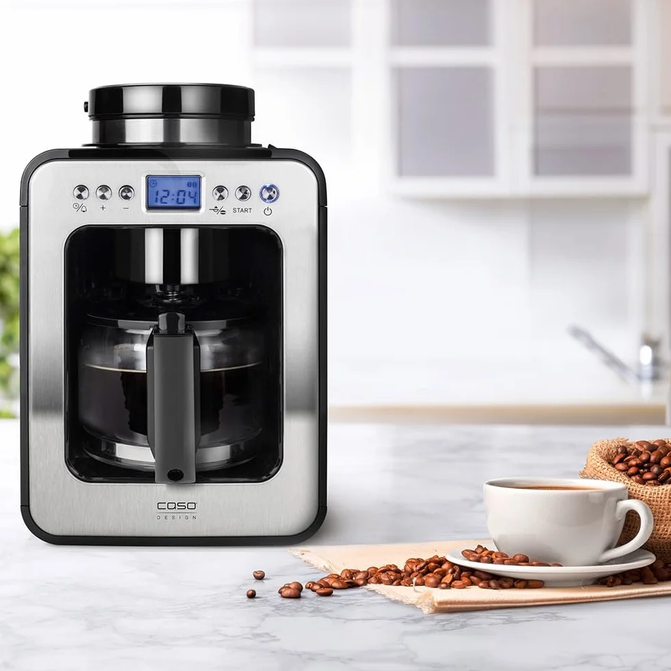 Caso Coffee Compact Electronic ekspres do kawy z młynkiem 4 filiżanki wyświetlacz LCD timer