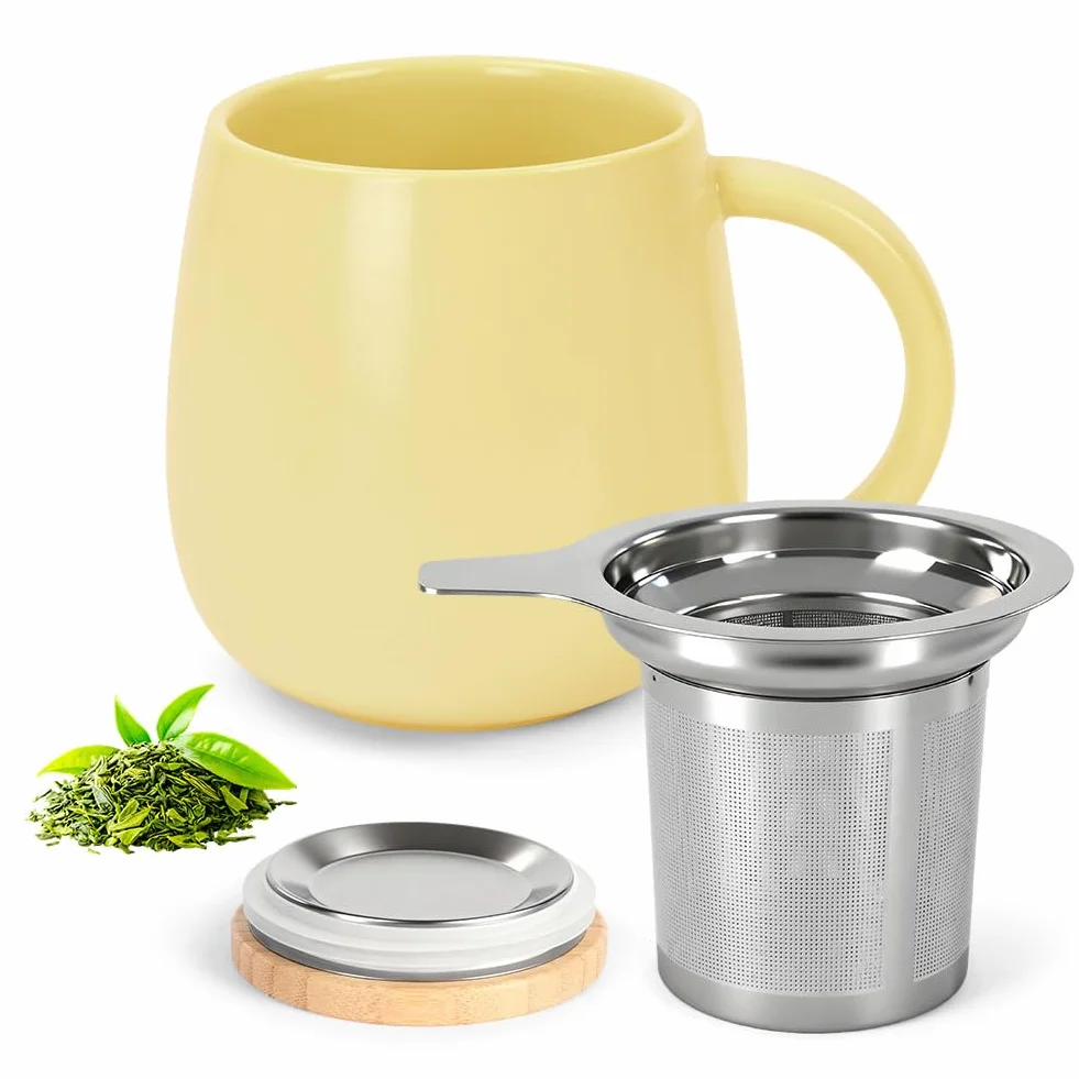 Kubek ceramiczny z zaparzaczem i pokrywką 480ml do herbaty
