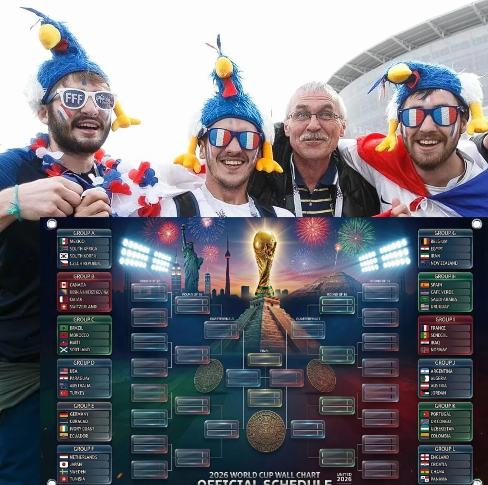 Plakat z planem meczów MŚ 2026 – turniej piłkarski FIFA, przegląd ścienny, 48 drużyn, drzewo turniejowe, artykuł dla fanów Mistrzostw Świata, dekoracja na imprezę piłkarską, prezenty dla fanów piłki