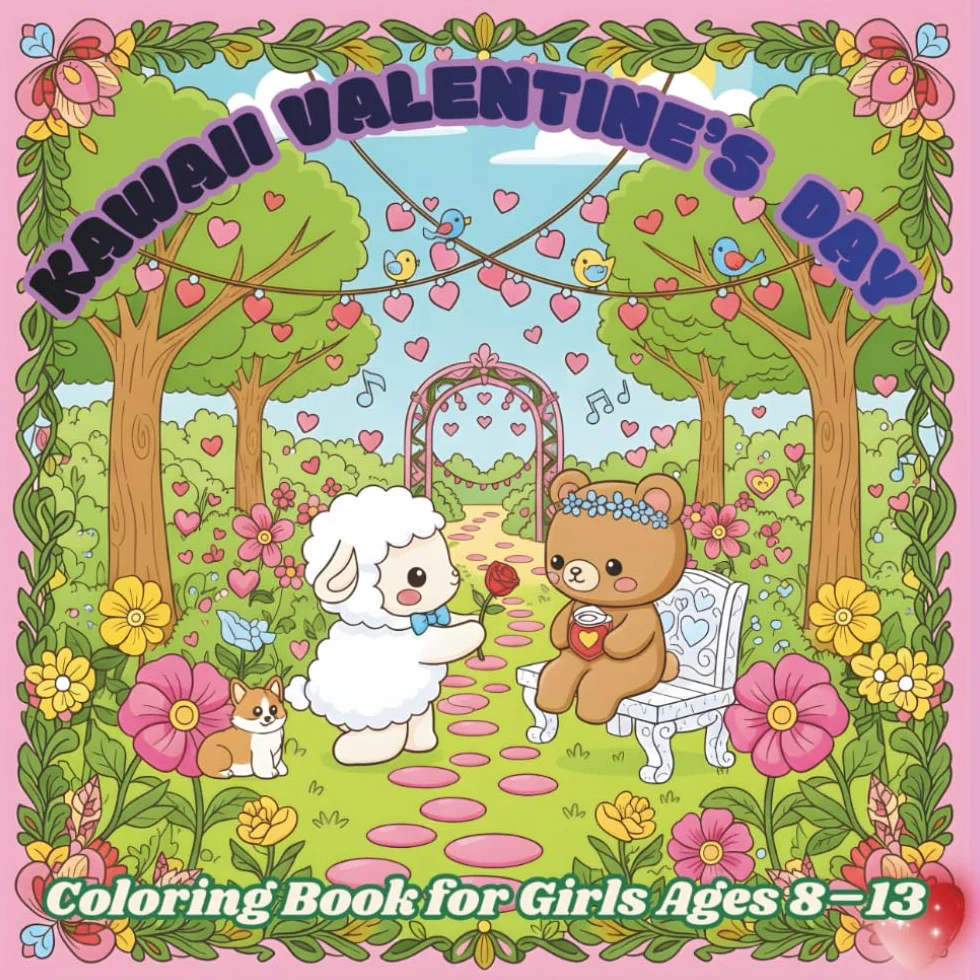 Kawaii Valentine’s Day Coloring Book for Girls Ages 8–13: Cute Animal Couples in Romantic Scenes: Adorable Kawaii Animal Couples, Sweet Love Scenes, ... Valentine Coloring Pages for Kids and Teens