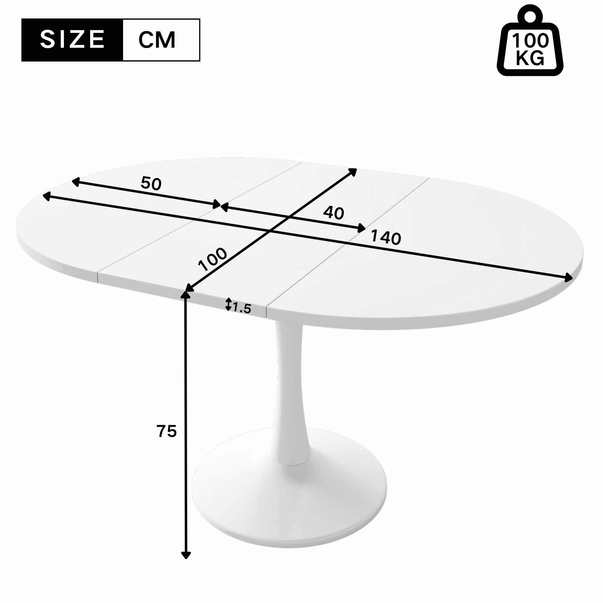 Okrągły stół rozkładany 100-140 cm biały do jadalni