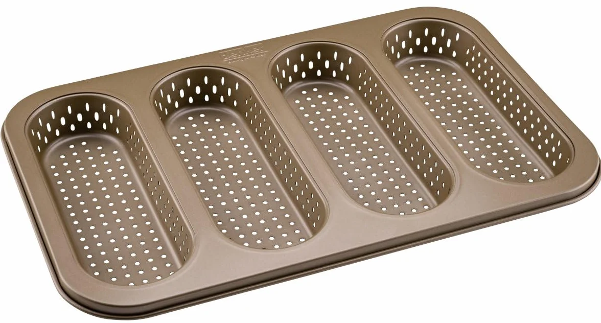 Zenker 4-częściowa blacha do bagietek mini – perforowana forma do pieczenia chrupiących bagietek – powłoka zapobiegająca przywieraniu – odporna na temperaturę do +230°C, 34 x 22 x 3 cm