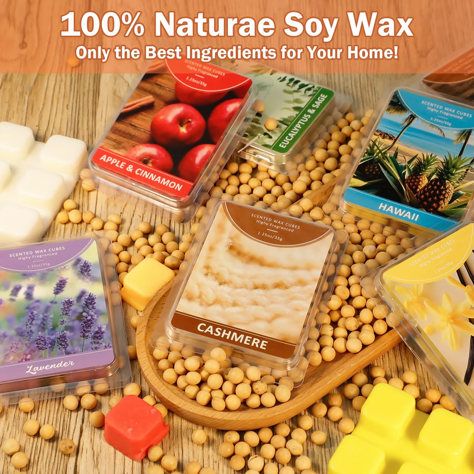 SCENTORINI Wosk zapachowy do topnienia, kostki wosku zapachowego, 12 aromatów, 35 g naturalny wosk sojowy bloki z olejków eterycznych, zapachowe kostki wosku do domu, łazienki, Amb