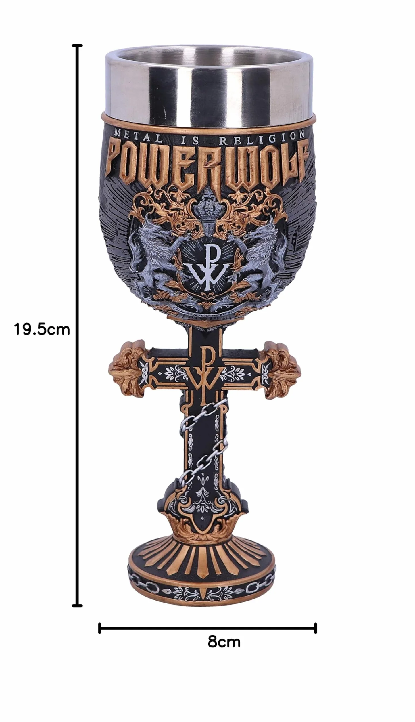 Nemesis Now Powerwolf Metal is Religion Rock Band Goblet, żywica, czarny, oficjalnie licencjonowany produkt Powerwolf, ekskluzywny design, odlewany z najlepszej żywicy, fachowo ręcznie malowany
