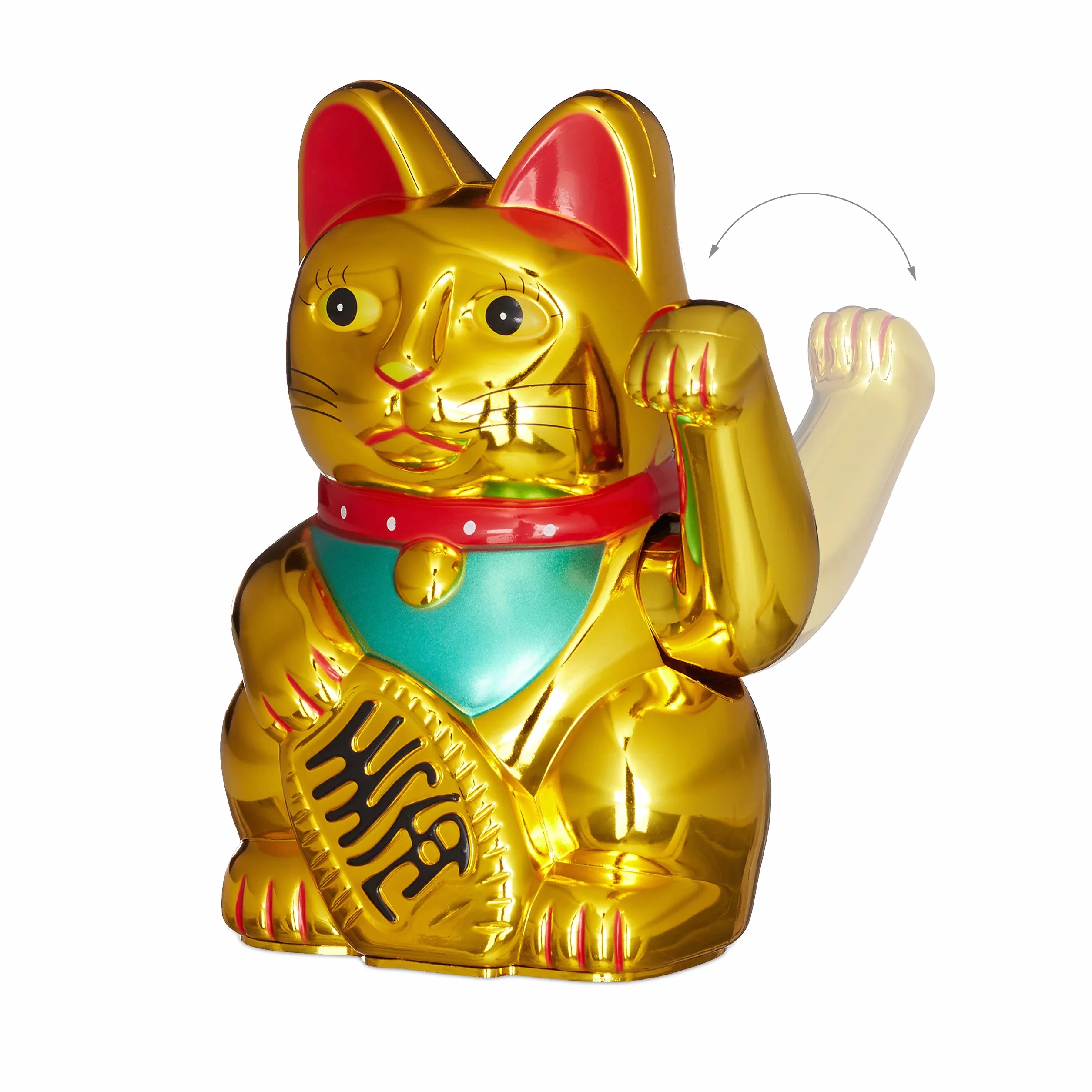 Relaxdays Maneki Neko machający kot przynoszący szczęście, złoty, 8 x 10 x 16 cm