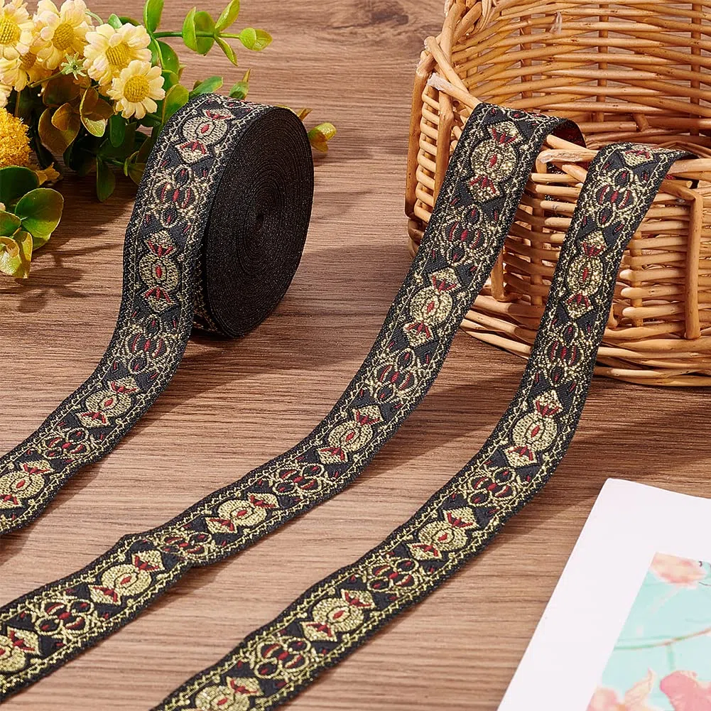Wstążka tkana żakardowa, Wstążka żakardowa vintage do szycia dekoracyjnego poliestru, szerokość 25 mm, 10 metrów