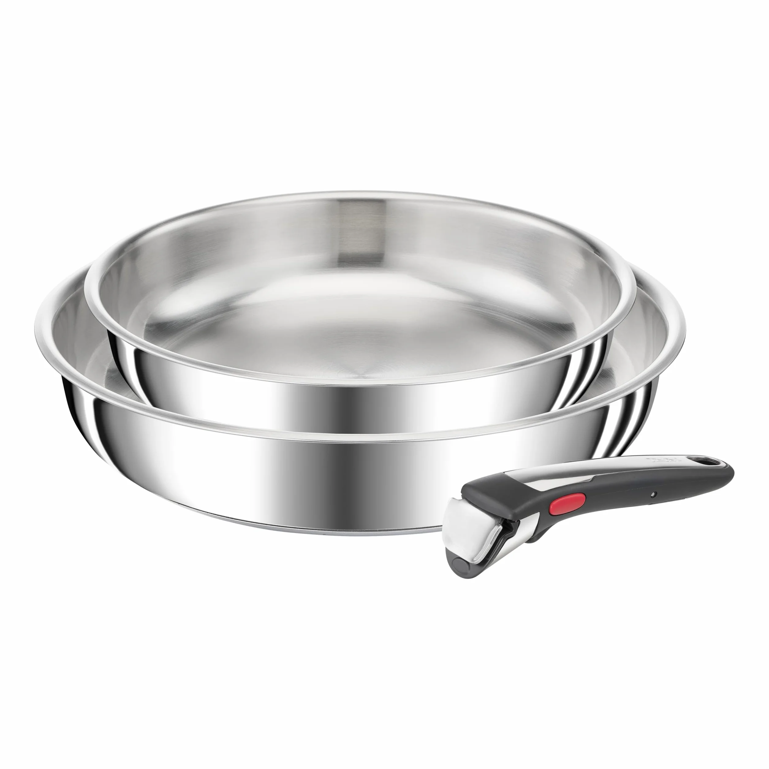 TEFAL L9759002 Zestaw patelni 3-elementowy INGENIO Preference On, patelnia 24 i 28 cm, odpinana rączka, powłoka wzmocniona tytanem, grube dno Thermo Fusion, stal nierdzewna, do wszystkich kuchenek
