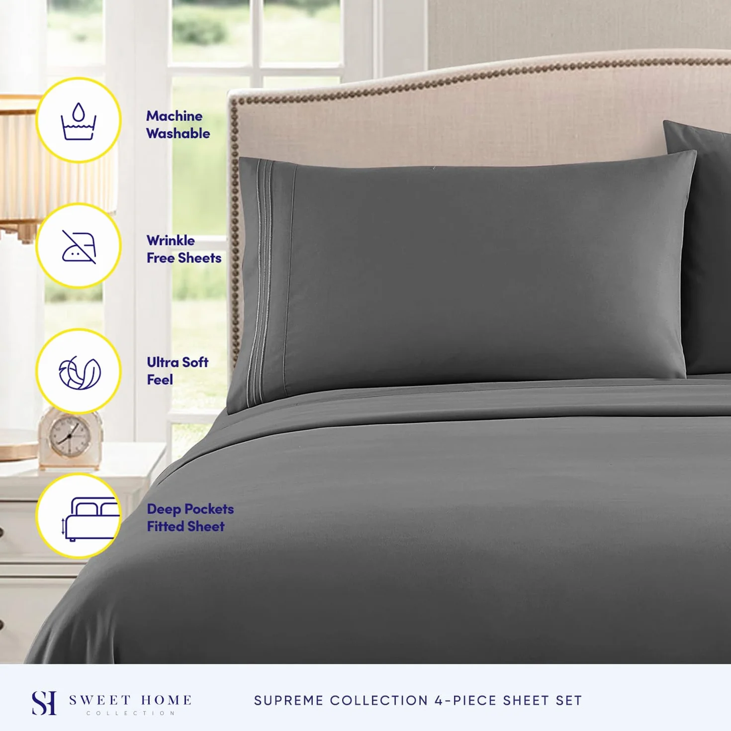 California King Sheet Sets - 1800 Supreme Collection Deep Pocket Bedding, Extra Deep Pocket, Gray