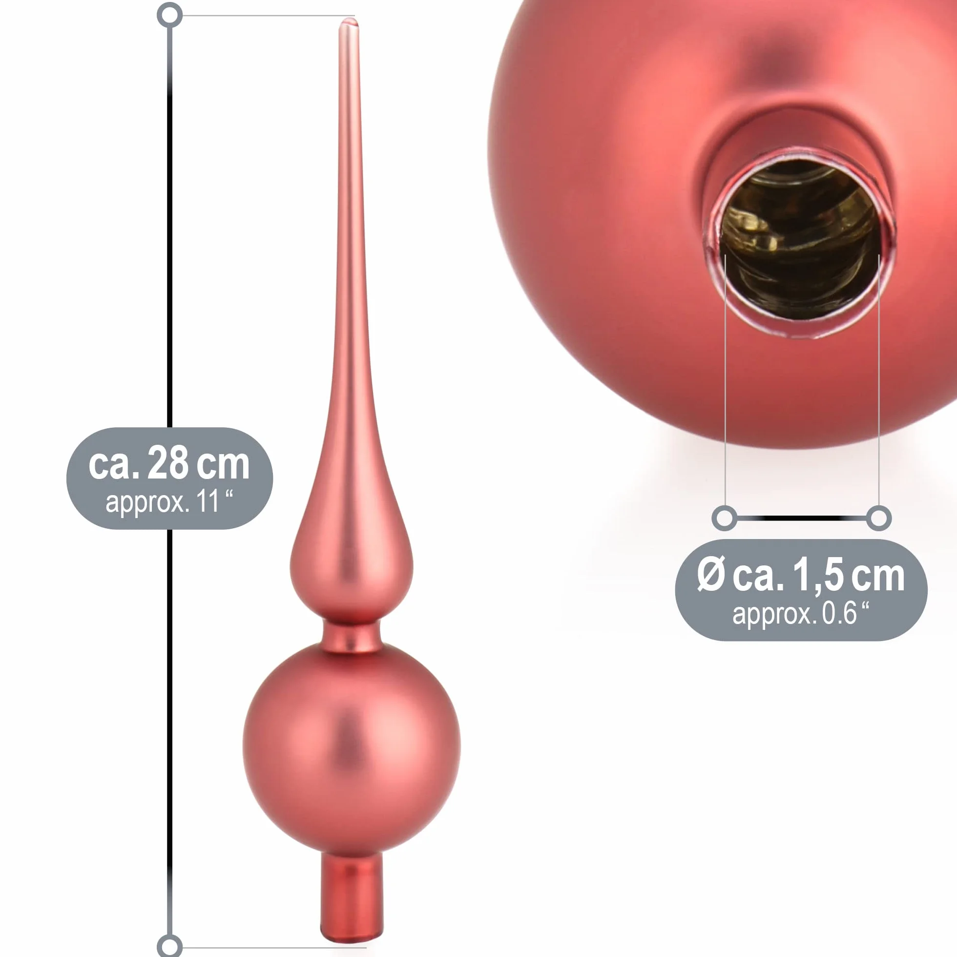 COM-FOUR® Choinka z prawdziwego szkła 28 cm róż mat 2 sztuki