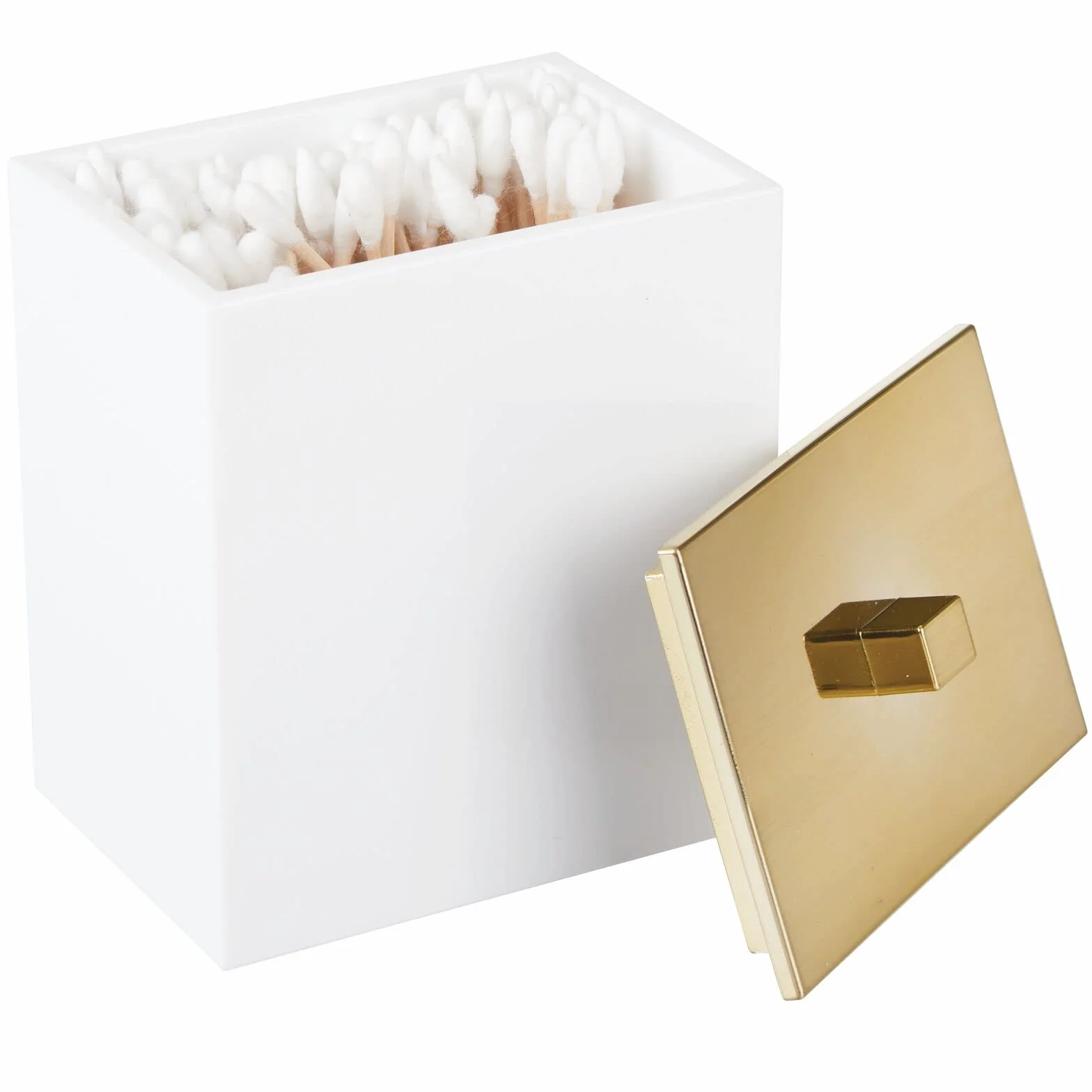 mDesign Organizer na kosmetyki, Pojemnik na waciki i patyczki z pokrywką, 2-pack, Biały/Złoty