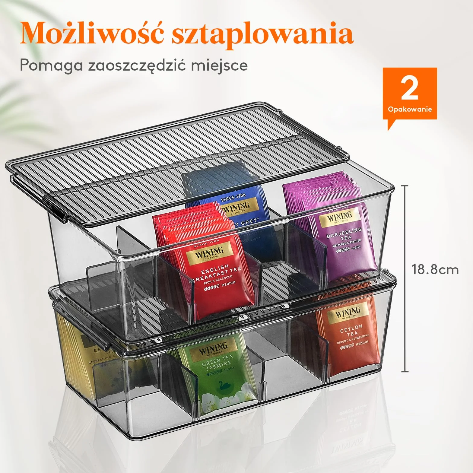Lifewit 2 Pack Plastikowy Organizer na Herbatę, 8 Sekcji, Czarny