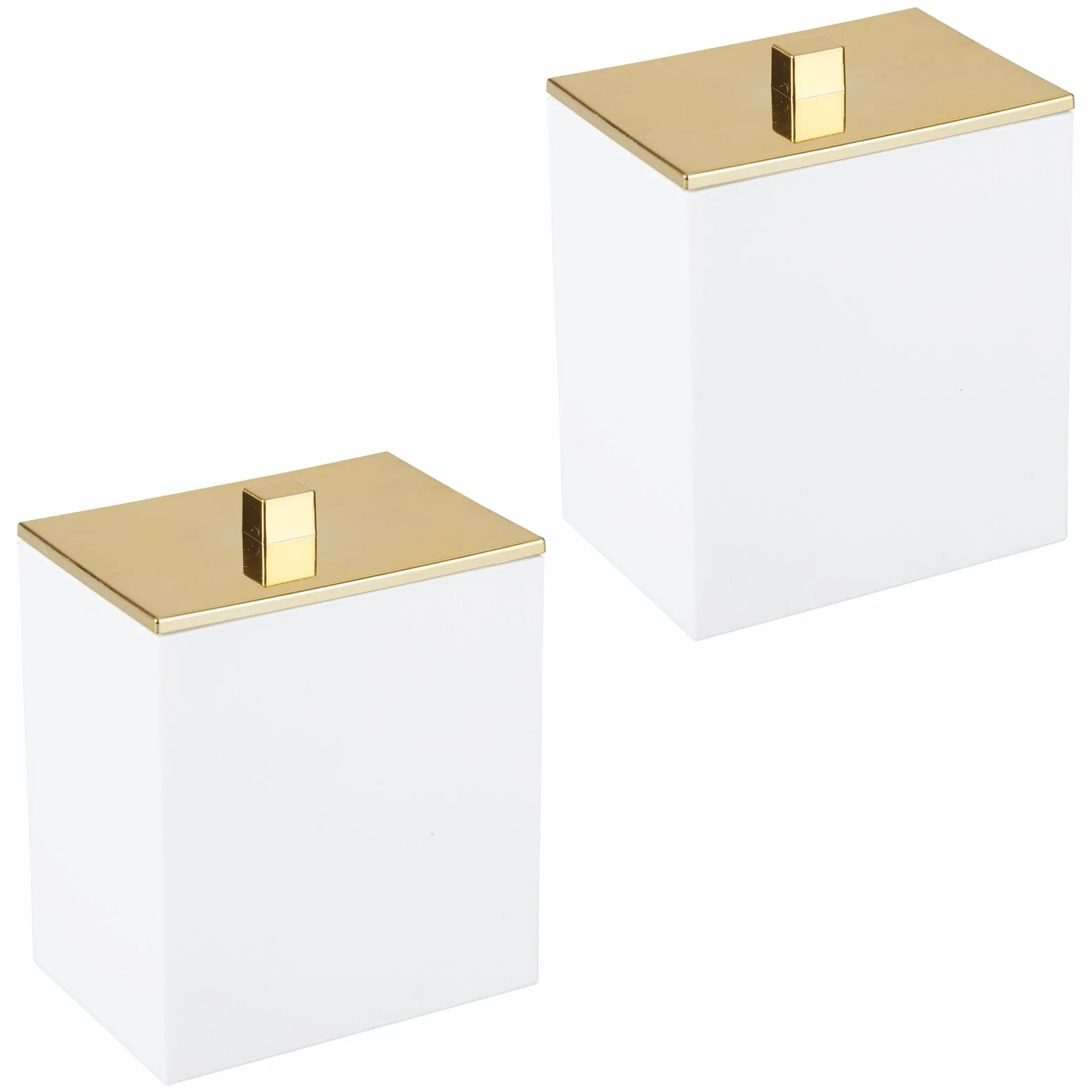 mDesign Organizer na kosmetyki, Pojemnik na waciki i patyczki z pokrywką, 2-pack, Biały/Złoty