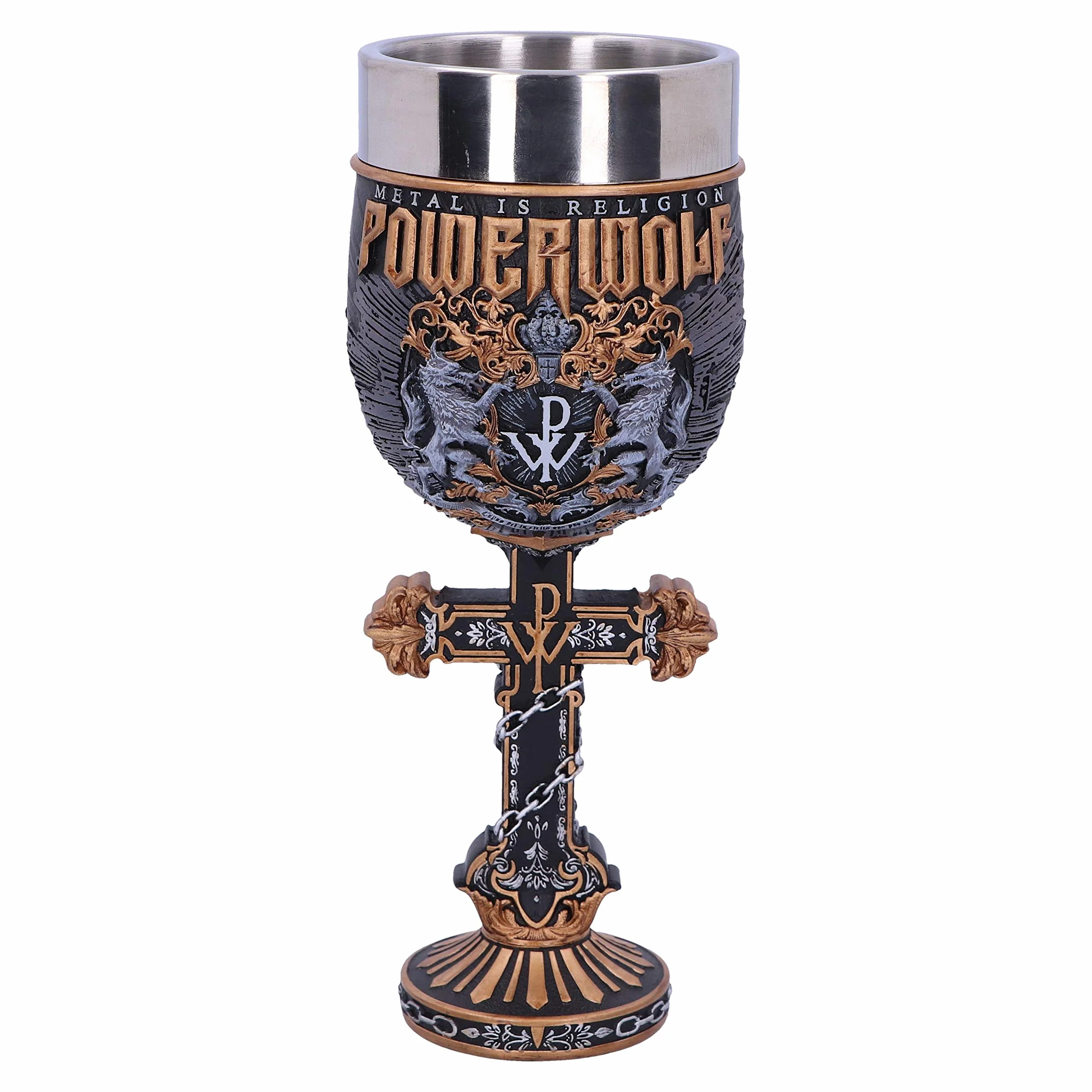 Nemesis Now Powerwolf Metal is Religion Rock Band Goblet, żywica, czarny, oficjalnie licencjonowany produkt Powerwolf, ekskluzywny design, odlewany z najlepszej żywicy, fachowo ręcznie malowany