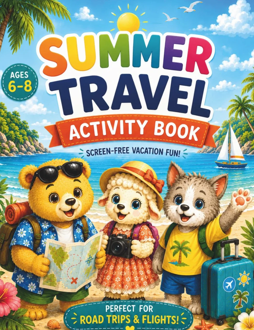 Summer Travel Activity Book Ages 6-8: Fun Coloring, Matching & Drawing for Kids - Screen-Free Travel Fun