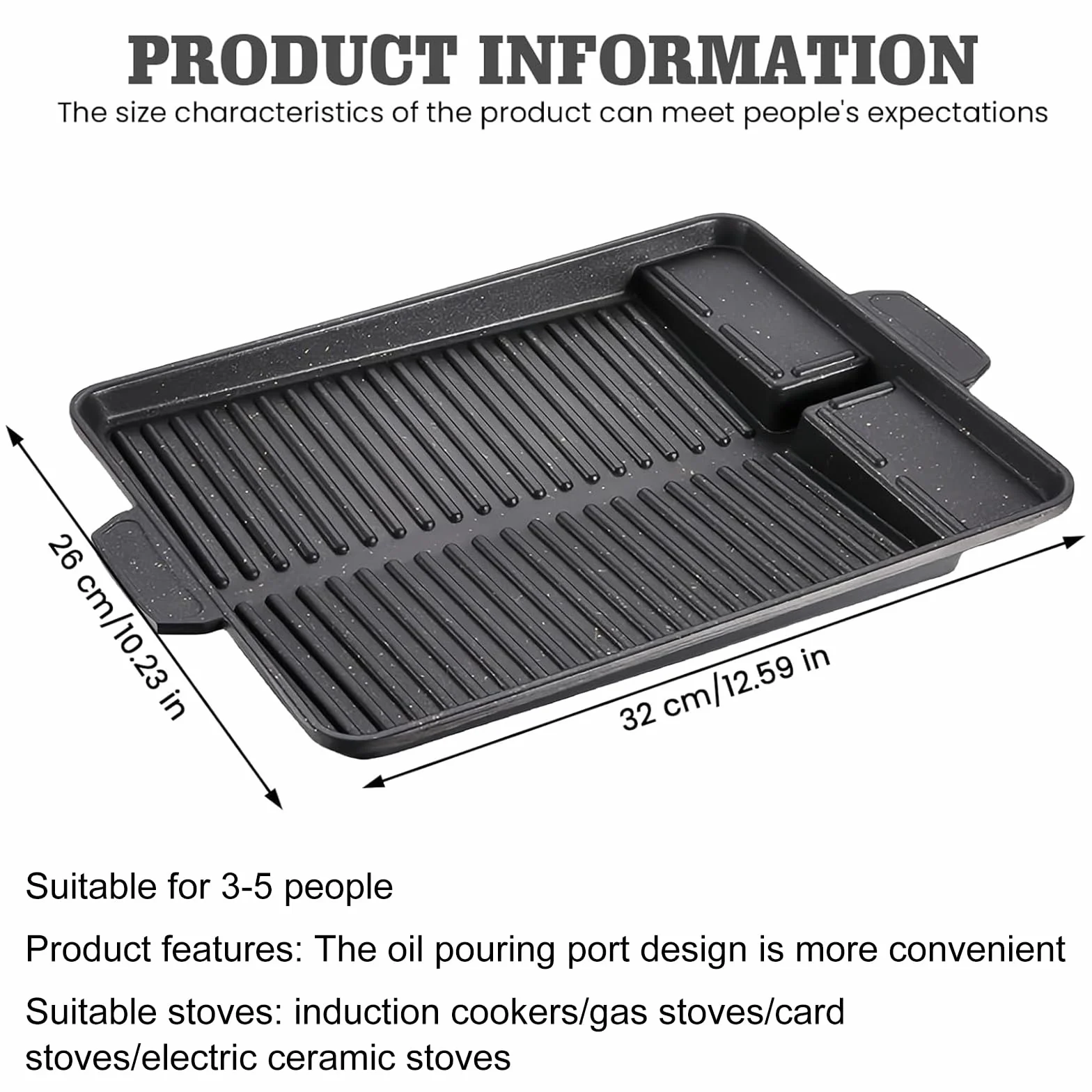 GOMETY Płyta grillowa 32 × 26 cm, z powłoką zapobiegającą przywieraniu, prostokątna patelnia grillowa do kuchenki gazowej i na kemping, odlew aluminiowy, nasadka do grilla gazowego, kuchenki i grilla