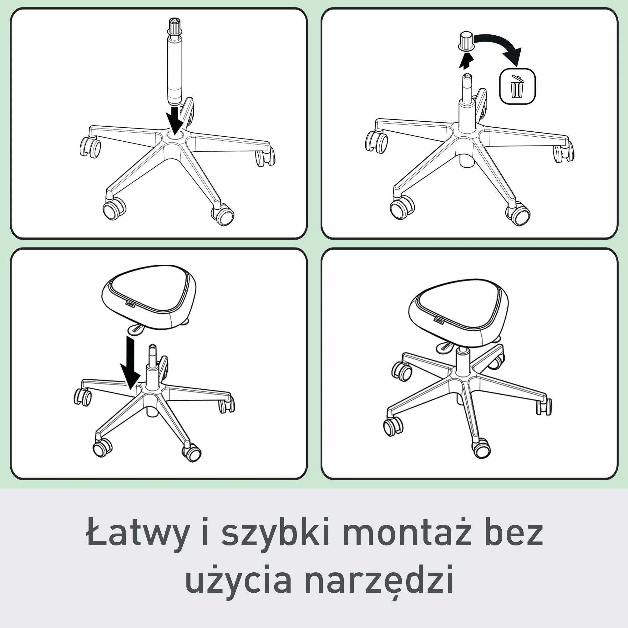 Leitz Ergo Active Stołek na Kółkach Ergonomiczny z Regulacją Wysokości 47-60cm Siedzisko z Poduszką Pianki Podwójnej Gęstości Czarny