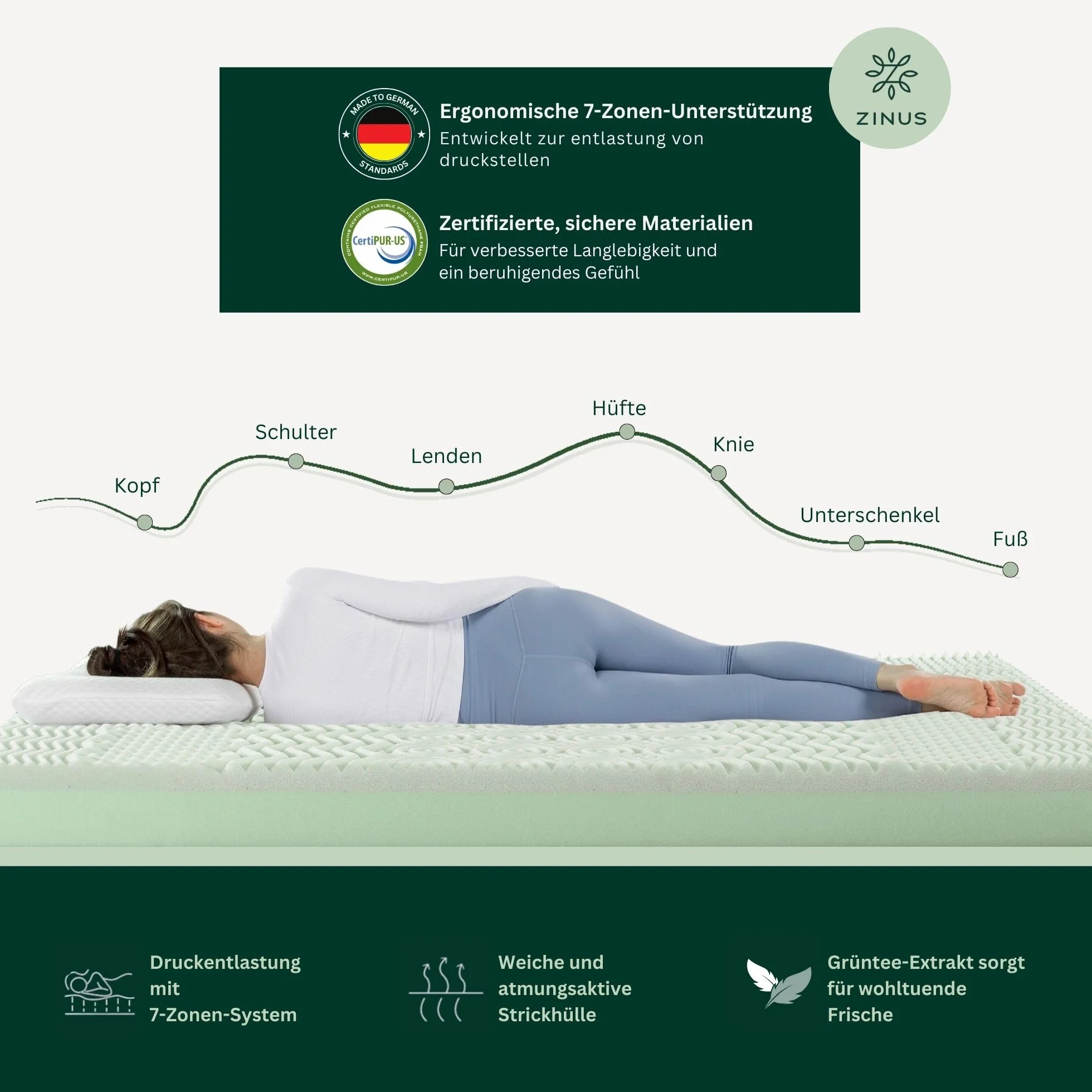 Zinus Ergonomiczny materac piankowy 140x200 cm ortopedyczny średni stopień twardości wysokość 11 cm