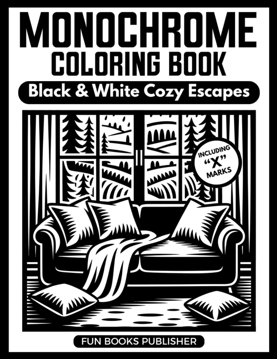 Monochrome Coloring Book – Power of Black & White Art Therapy: One-Color Masterpieces for Adults & Teens: Stress Relief, Mindful Focus & Creative Escape