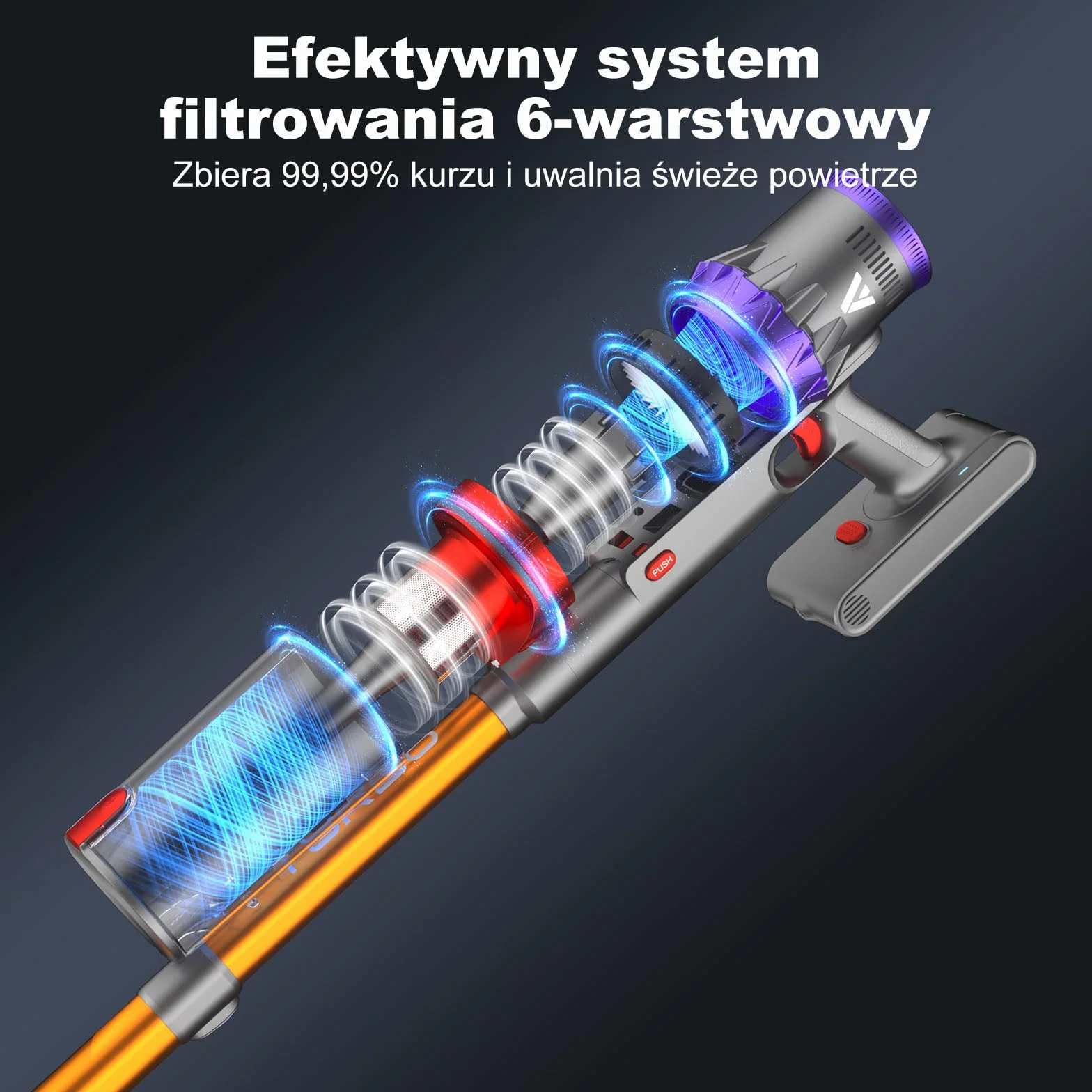 coovy SU7 Odkurzacz Akumulatorowy 580W/45Kpa/70Min, Ekrany Dotykowe LED, 1.3 L Bezprzewodowy Odkurzacz Antysplątaniowy, do Podłóg/Dywany/Sierści Zwierząt