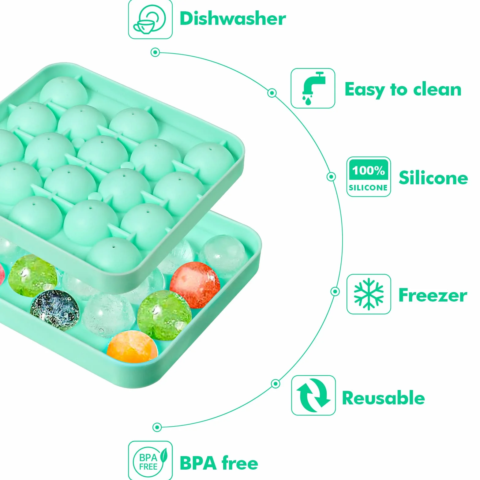 Webake Mini kule foremki do kostek lodu, silikonowe, okrągłe tacki na kostki lodu, 2 szt., 2,8 cm, małe kule, foremki do kostek lodu, do koktajli, whisky, herbaty, kawy