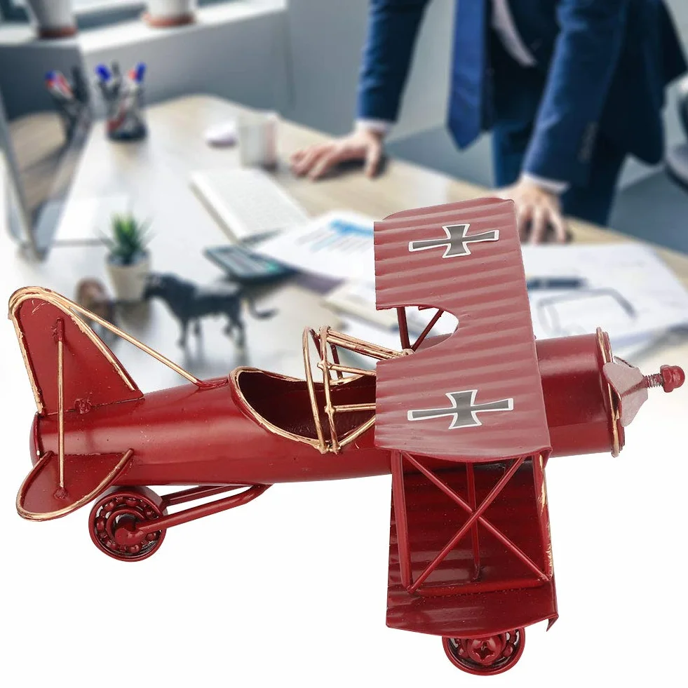 Hztyyier Vintage samolot model z kutego żelaza samolot dwupłaszczyzna do zdjęć rekwizyty Boże Narodzenie dekoracja domu ozdoba (czerwony)