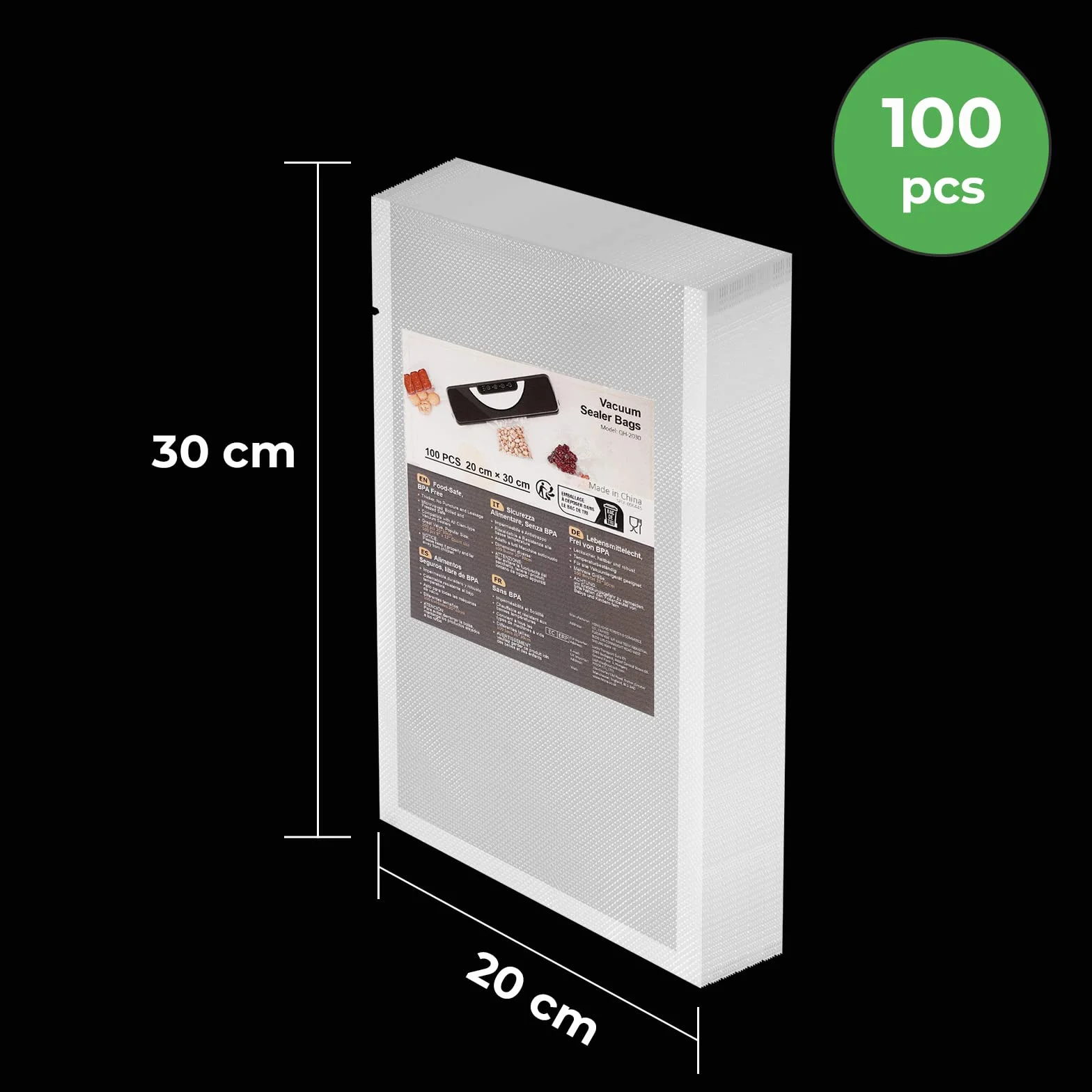 Worek Próżniowy Folia w Rolce 20x30cm 100 sztuk, bez BPA do Sous Vide i Zamrażarki