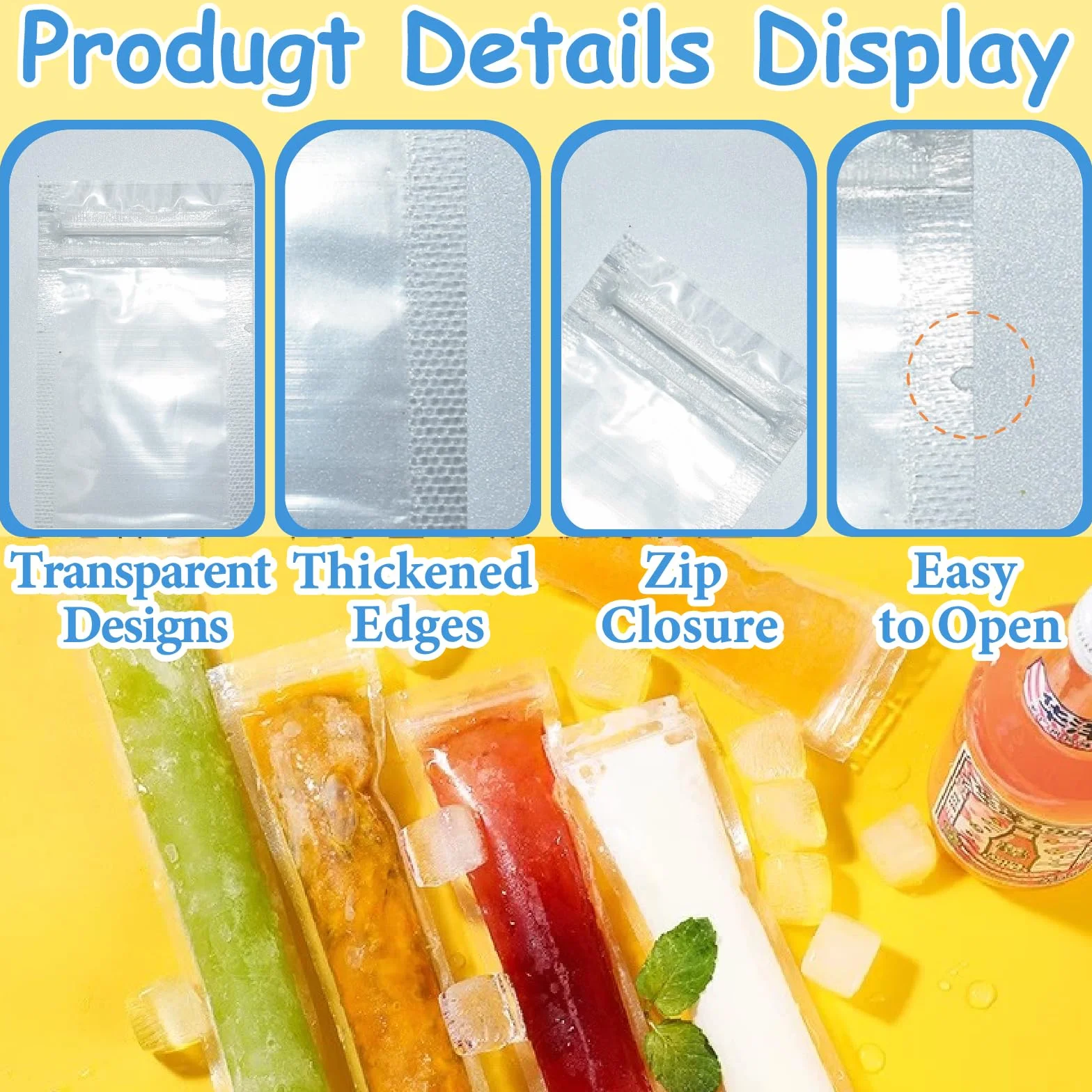 Torebki Popsicle bez BPA, foremki do lodów wodnych z uszczelką, 200 sztuk