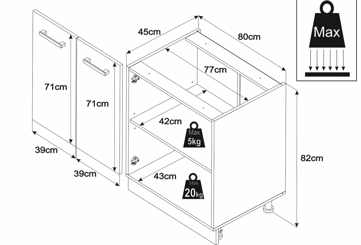 Szafka kuchenna dolna 80x82x47 cm kolor Kaszmir Matowa –stojąca, do zestawów, z płyty laminowanej, bez blatu, mebel kuchenny pod zabudowe, moduł kuchenny
