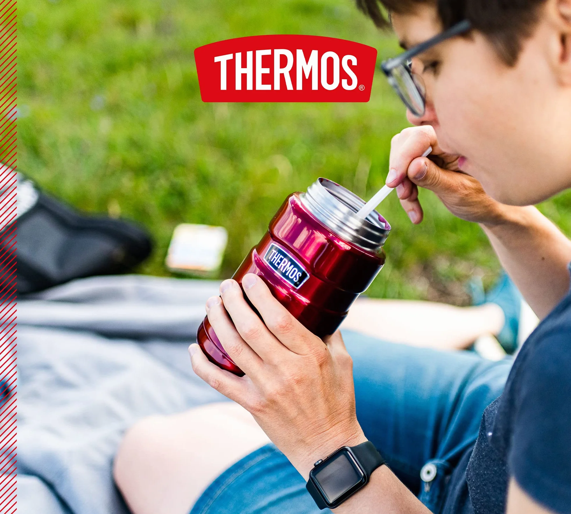 Thermos Stainless King pojemnik termiczny do jedzenia, czerwony, 0,70 l, stal nierdzewna, absolutnie szczelny, utrzymuje temperaturę potraw przez 14 h i zimno przez 24 h, nie zawiera BPA