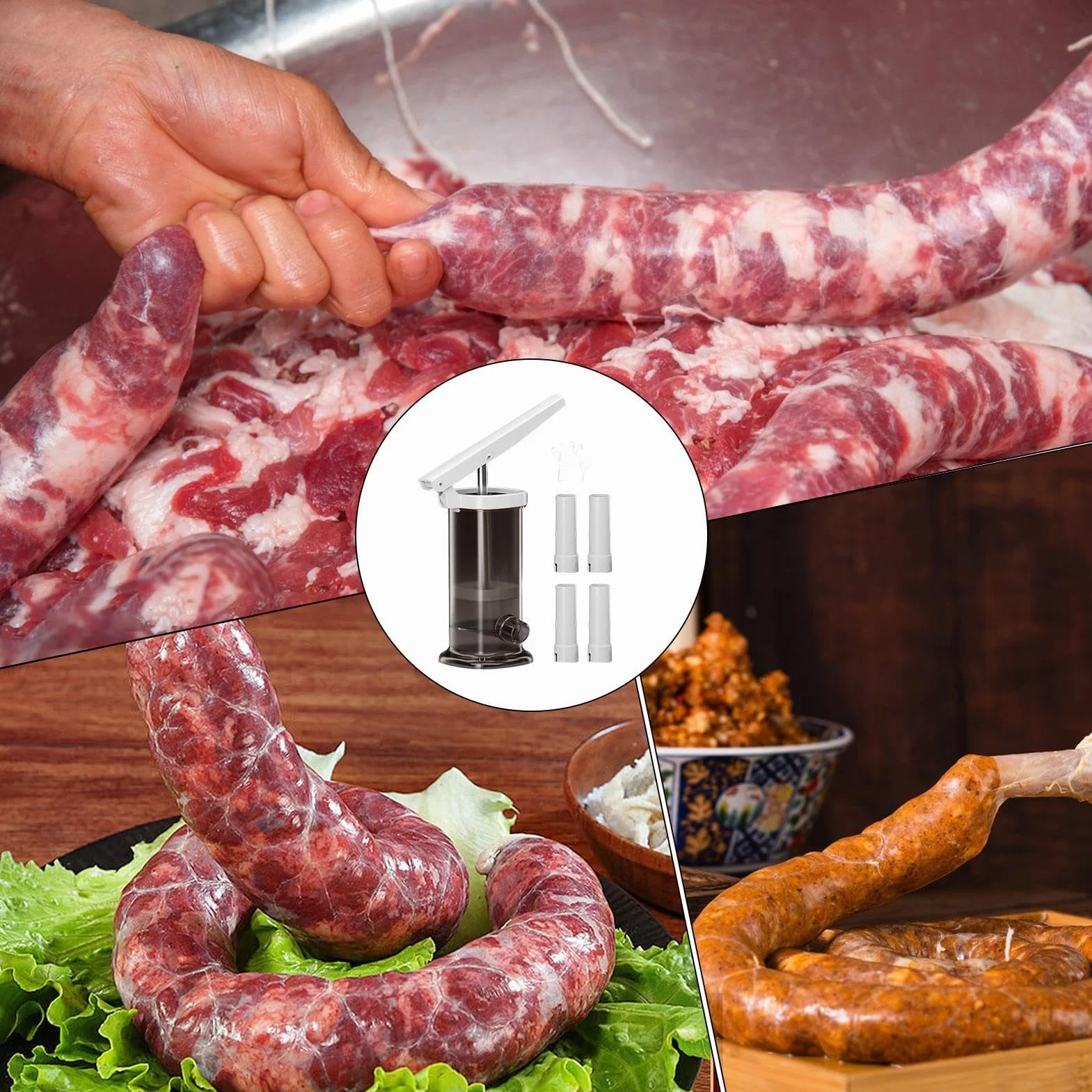 Manual Sausage Stuffer, Homemade Snag Maker, Meat Filling Machine, Large Capacity Easy to Use Sturdy Materials Ergonomic Handle for Home, 4.1x7 Inches