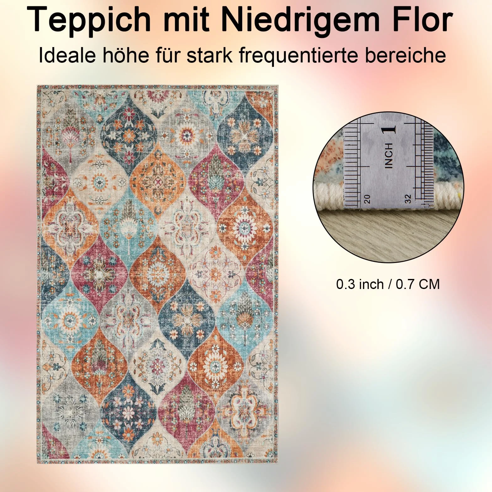 Xfrog Dywan w kwiaty boho - Antypoślizgowy, nadaje się do prania, ultramiękki, antyczny dywan płaski z niskim runem do salonu, sypialni, pokoju dziecięcego – 200 x 300 cm