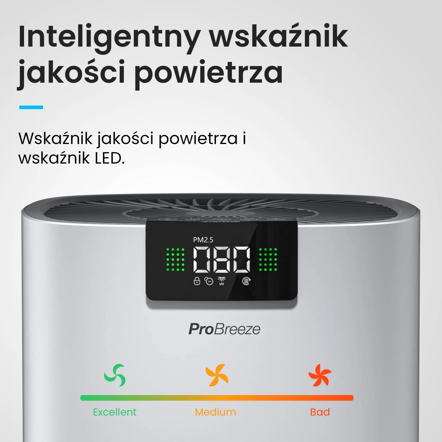 ProBreeze Oczyszczacz Powietrza z Jonizatorem Filtrem UV-C HEPA Węglowym, 5 Poziomów Filtracji, 140m²