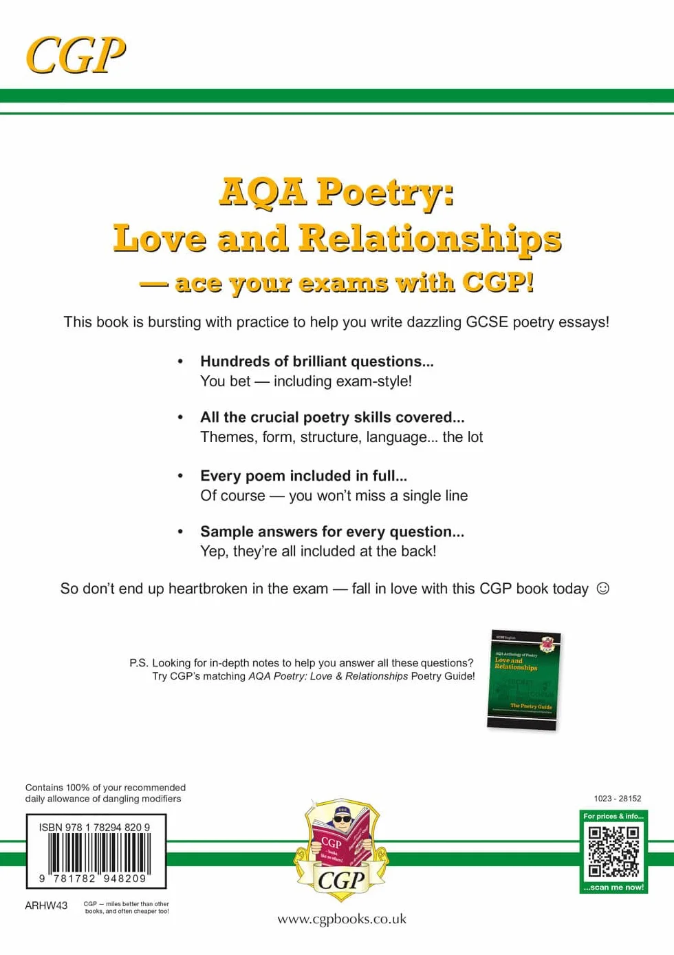 GCSE English Literature AQA Poetry Workbook: Love & Relationships Anthology (includes Answers)