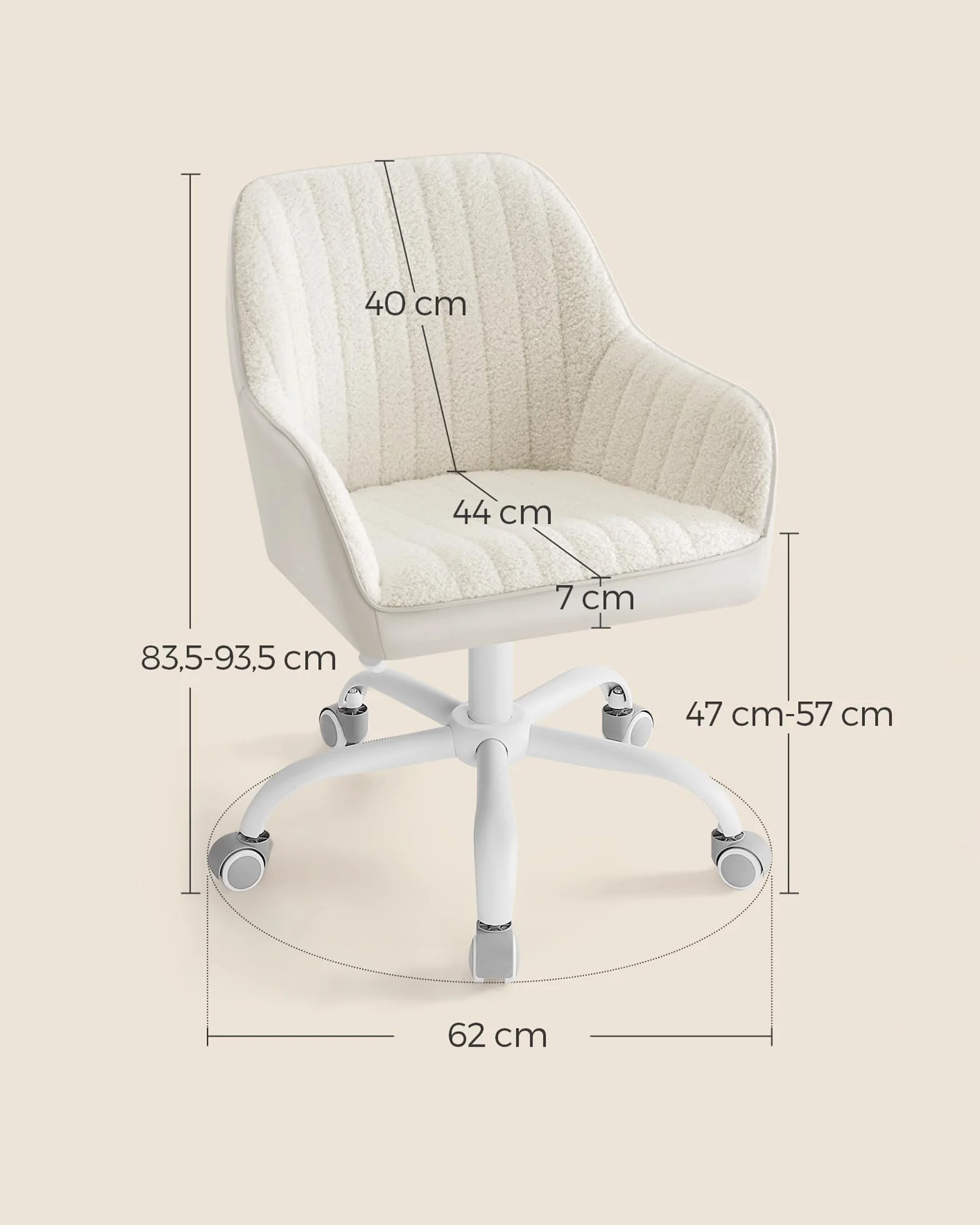 SONGMICS Krzesło biurowe obrotowe Sherpa sztuczna skóra regulacja wysokości cappuccino-beżowo-chmurkowa OBG012W01
