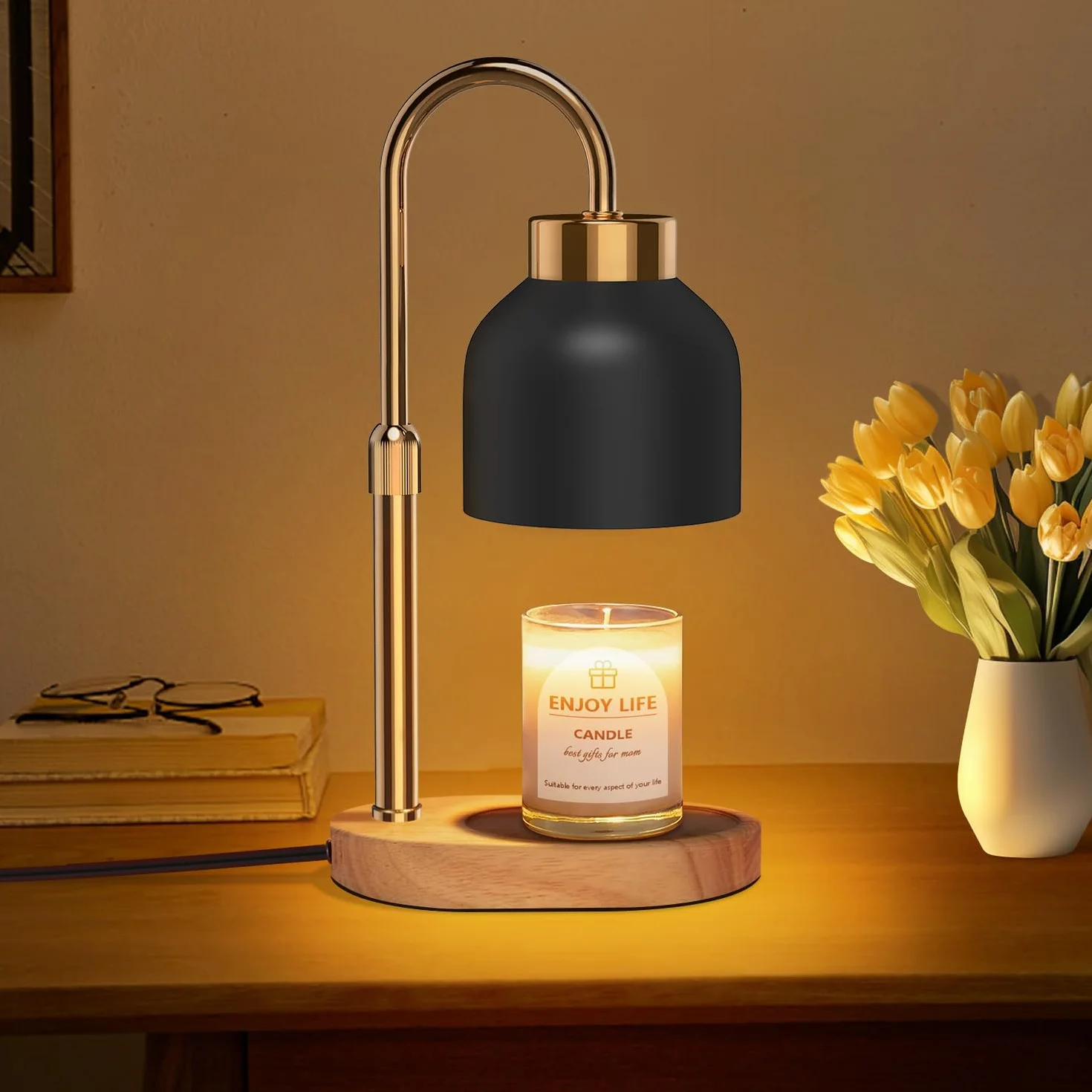 Podgrzewacz do świec z timerem i regulatorem, lampa grzewcza do świec, świeca Warmer Lamp - regulowana wysokość, 4 poziomy światła (prezent dla niego/niej)