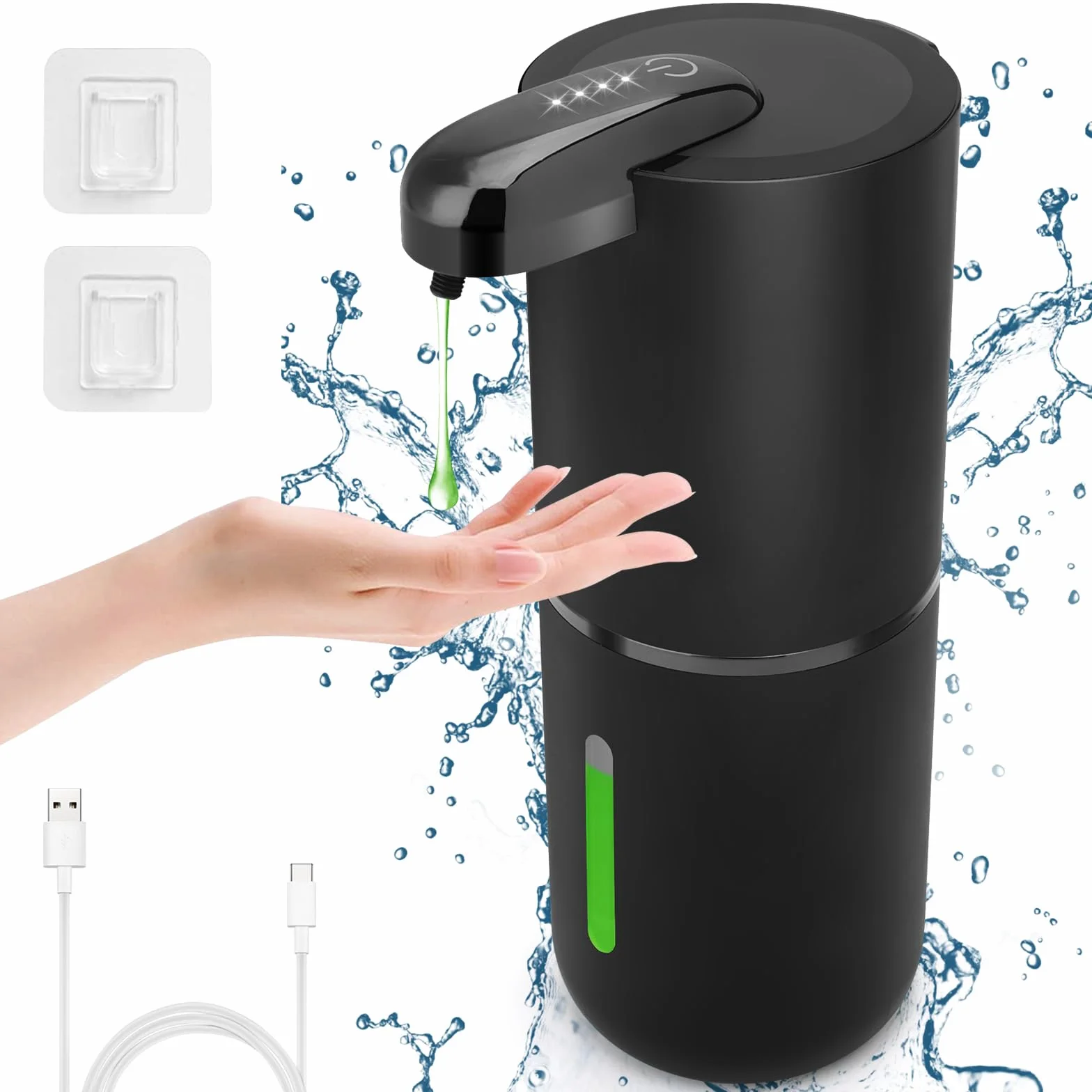Cuteefun Automatyczny dozownik mydła w płynie, 380 ml, automatyczny dozownik mydła w pianie, 4 stopnie regulacji objętości pianki, możliwość ponownego napełniania, naścienny dozownik mydła do pokoju