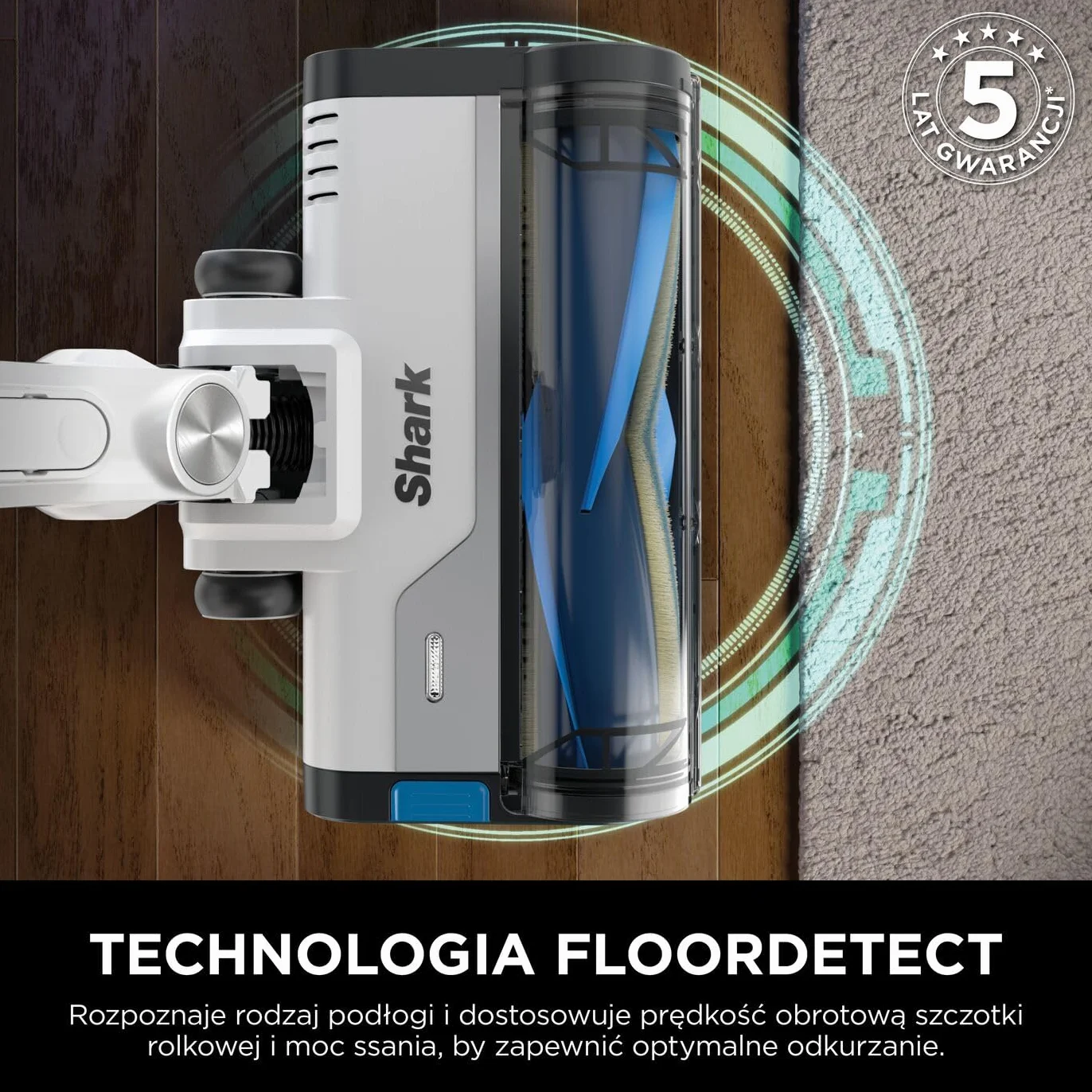 Shark PowerPro Odkurzacz bezprzewodowy, FloorDetect, Anti-Hair Wrap, Anti-Allergen Complete Seal, lekki, elastyczny, tryb ręczny, czas pracy 50 min, pojemnik na kurz XL, granatowy metaliczny, IZ380EU