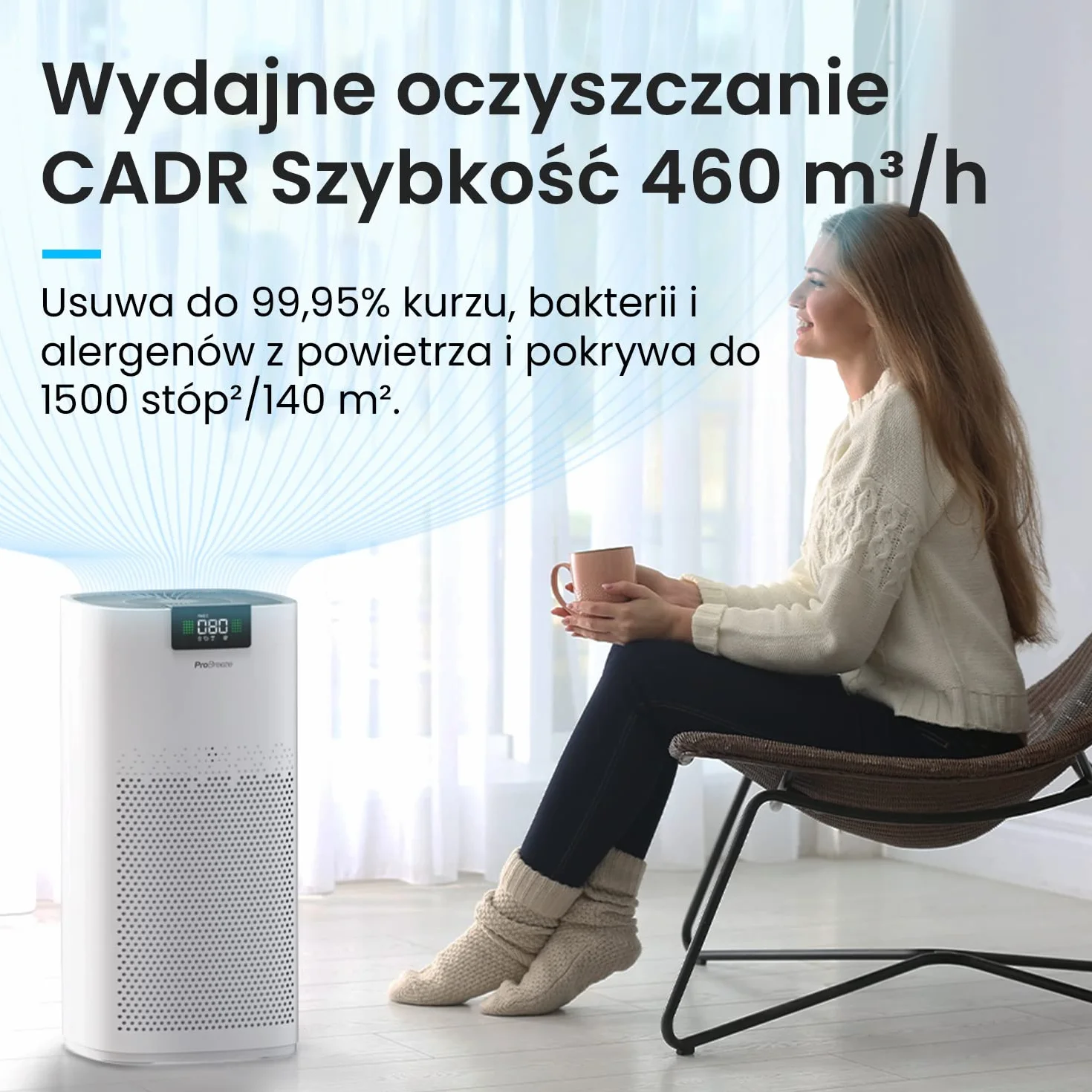 ProBreeze Oczyszczacz Powietrza z Jonizatorem Filtrem UV-C HEPA Węglowym, 5 Poziomów Filtracji, 140m²