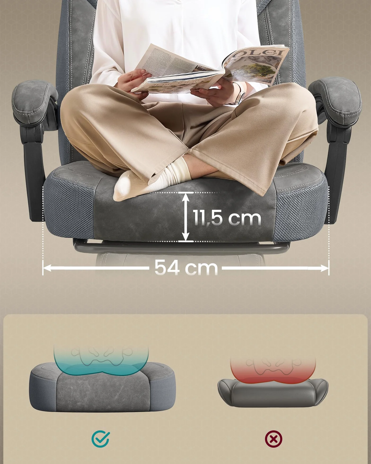 SONGMICS Fotel gamingowy OBG077G01, ergonomiczne wzornictwo, z podnóżkiem, regulowany zagłówek, podparcie lędźwi, nośność 150 kg, szary łupkowy