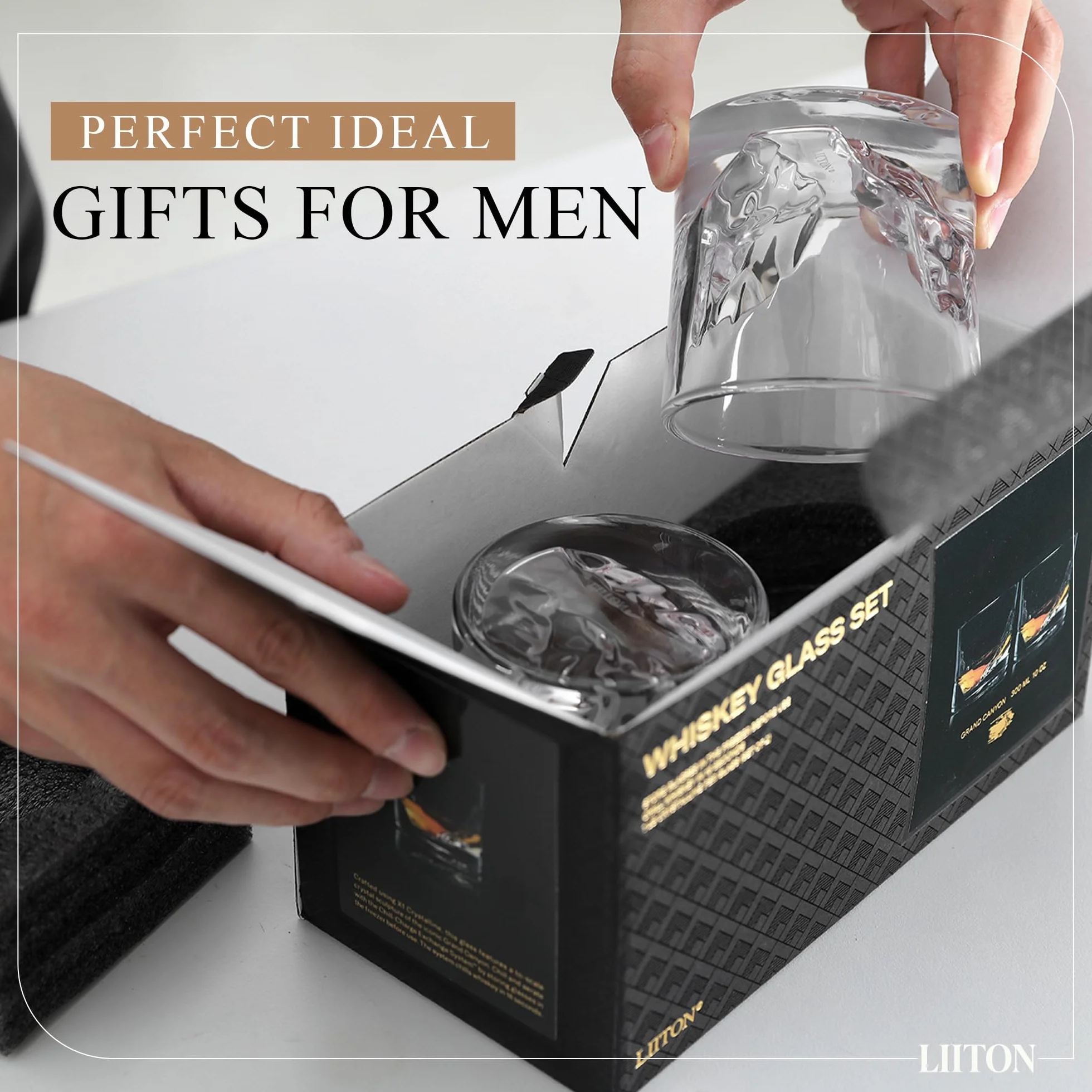 LIITON Grand Canyon Szklanki do whisky w stylu staromodnym, mrożonym, do chłodzenia koktajli, bourbon, szkockiej z 0,5 kg kryształu Królowej Śniegu, prezenty dla mężczyzn na Dzień Śniegu