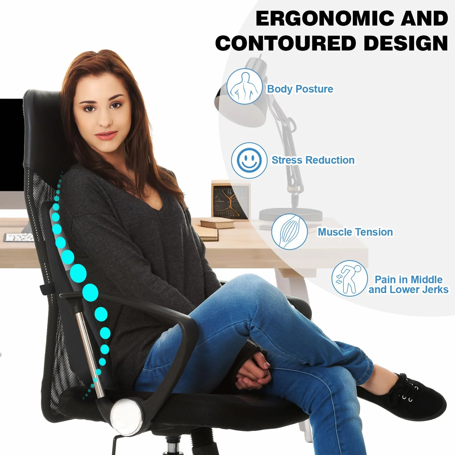 Poduszka lędźwiowa do samochodu, poduszka podtrzymująca odcinek lędźwiowy, pianka z pamięcią kształtu, ergonomiczna poduszka na plecy do krzesła biurowego, szara