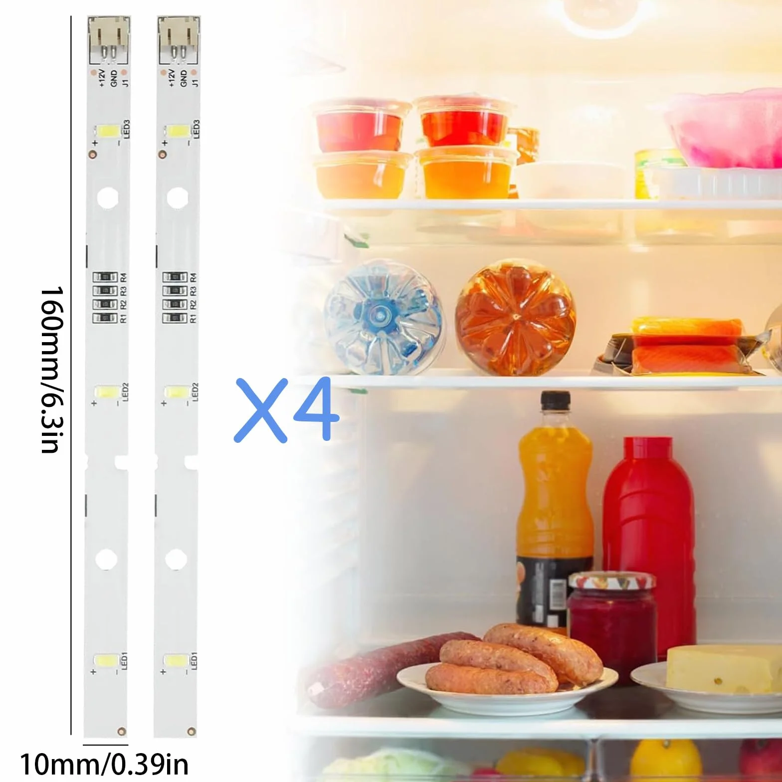 HhBdy Lampa LED DC12V 2W Zimne białe światło 10000-12000K 16cm x 1cm kompatybilna z lodówkami Rongsheng Hisense