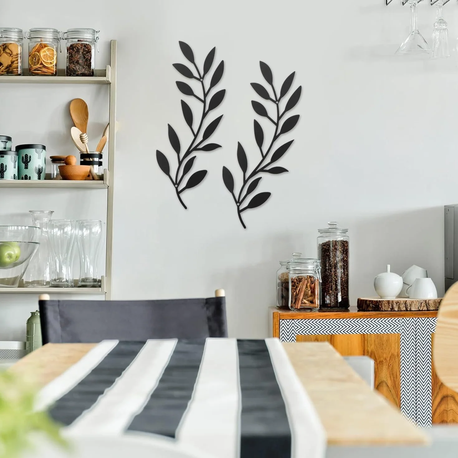 lemgyiamz Metalowa dekoracja ścienna czarny metalowy design, 41 x 16 cm, metalowa dekoracja ścienna do wnętrz i na zewnątrz prezent dekoracja do domu ogrodu, 2 sztuki