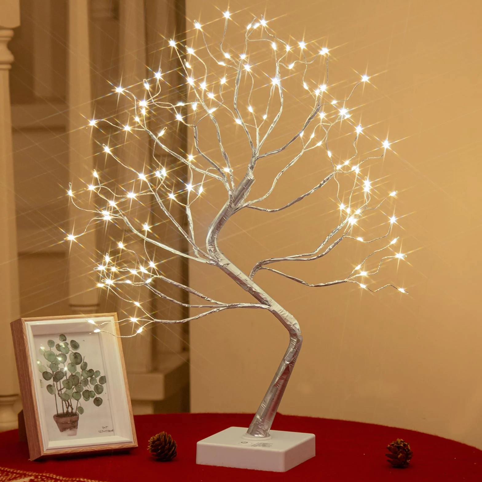 Drzewko świetlne do użytku w pomieszczeniach, 108 diod LED, ciepła biel, drzewko bonsai, dekoracja ścienna, regulowane gałęzie, zasilanie przez USB/zasilanie bateryjne, dekoracja
