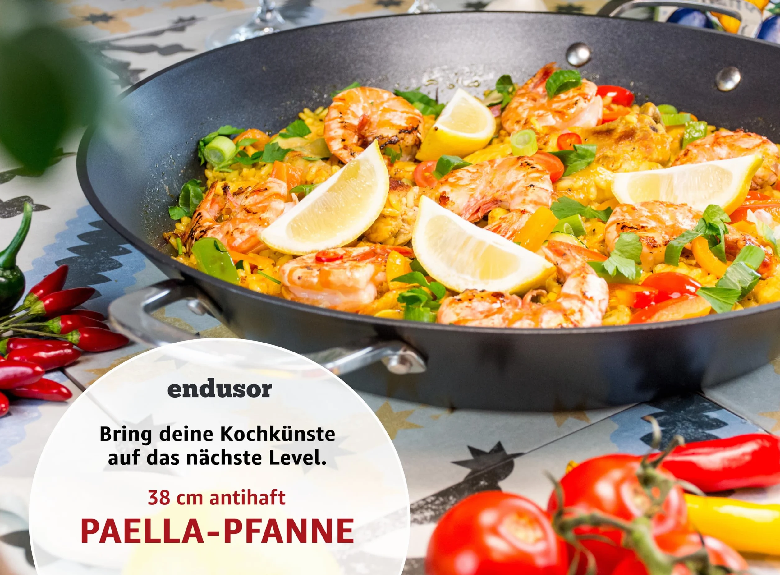 endusor Paella patelnia indukcyjna Ø 38 cm z powłoką zapobiegającą przywieraniu | dla 6-8 osób | wszystkie rodzaje kuchenek + piekarnik + grill gazowy | profesjonalna patelnia do paelli wykonana z